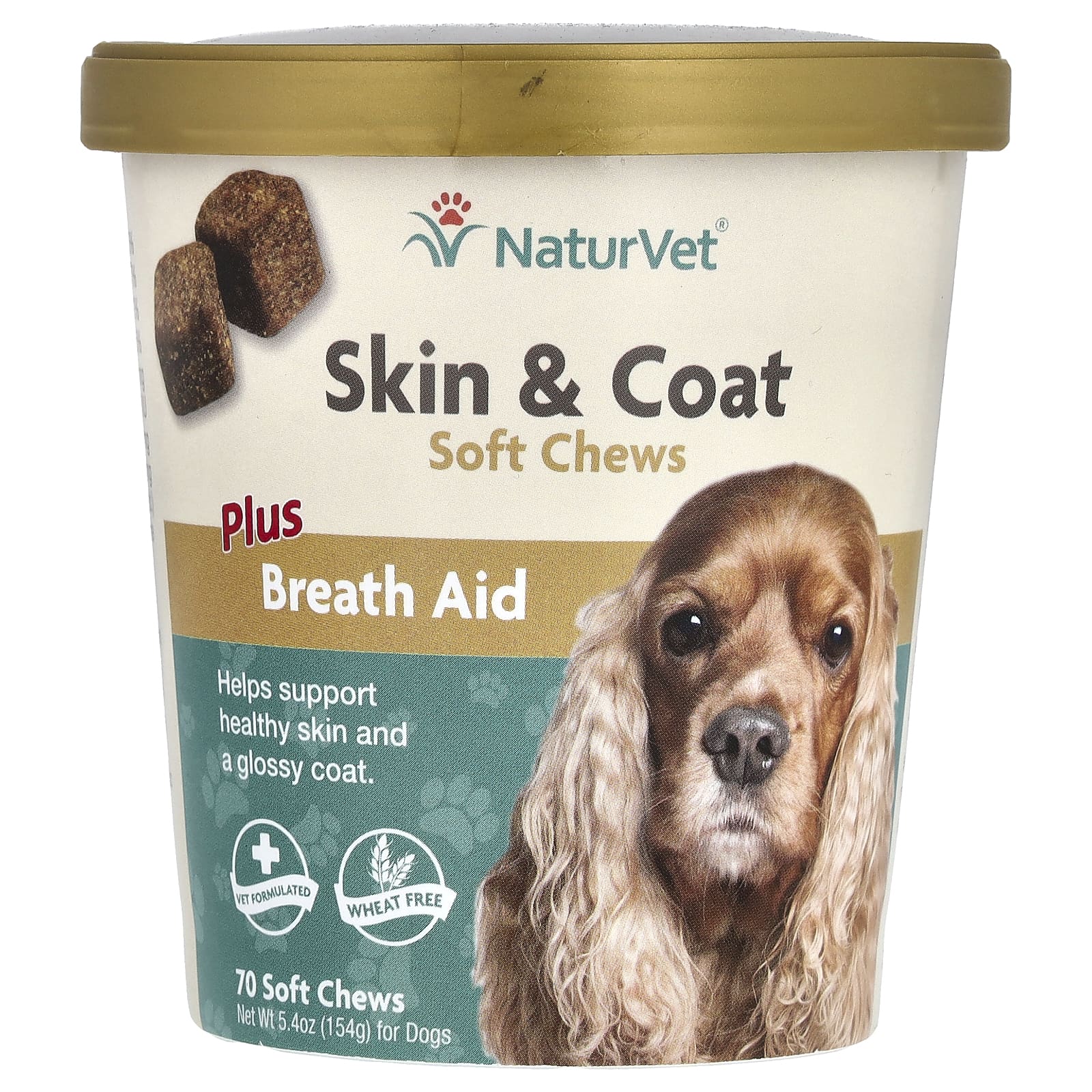 NaturVet, Средство для облегчения дыхания Skin & Coat Plus, для собак, 70 жевательных таблеток, 154 г (5,4 унции)