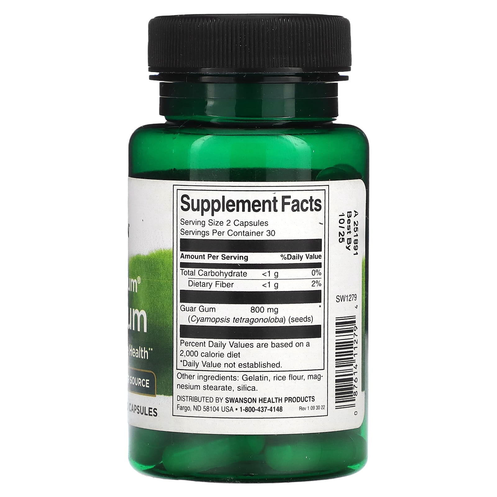 Swanson, Гуаровая камедь полного спектра, 400 мг, 60 капсул