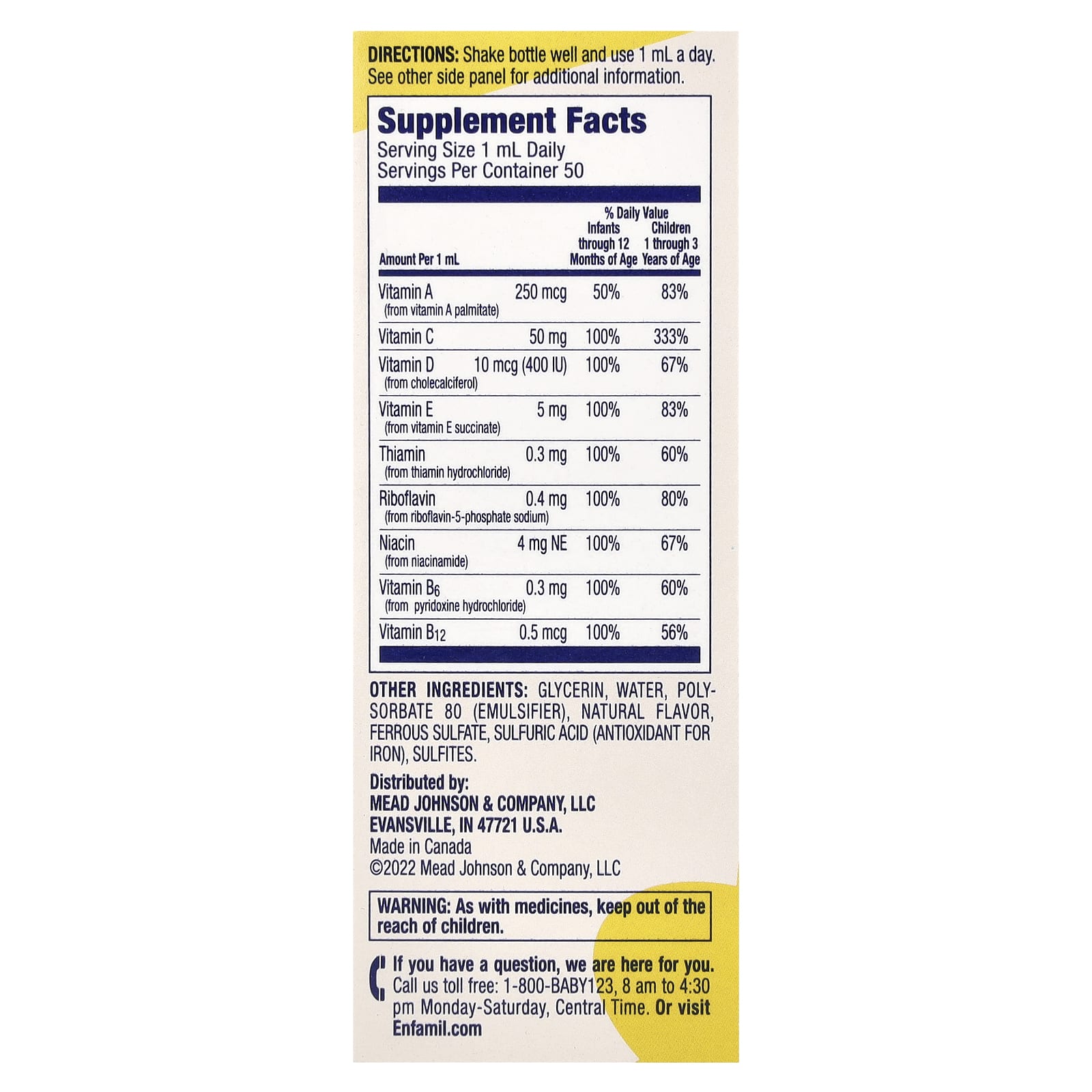 Enfamil, Poly Vi Sol®, мультивитаминные капли для роста и укрепления иммунитета, от 6 до 24 месяцев, 50 мл (1 2/3 жидк. унц.)