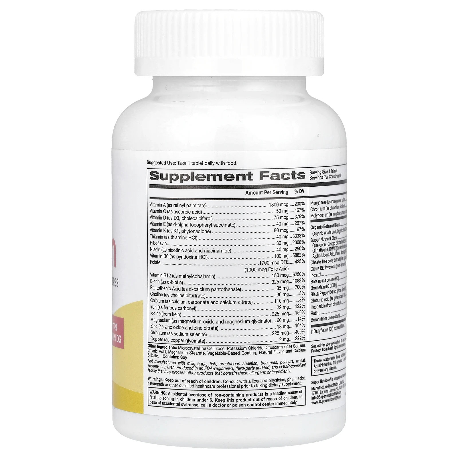 Super Nutrition, SimplyOne, мультивитамины и полезные травы для женщин, 90 таблеток