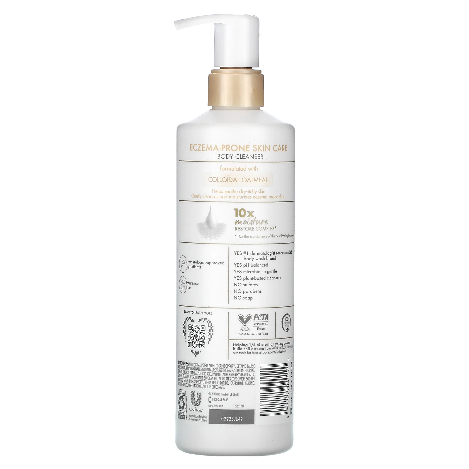 Dove, Уход за кожей, склонной к экземе, очищающее средство для тела, коллоидная овсянка, без отдушек, 517 мл (17,5 жидк. Унции)