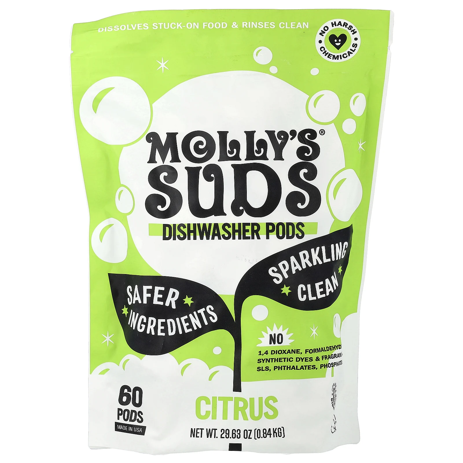 Molly's Suds, капсулы для посудомоечной машины, с цитрусовым вкусом, 60 капсул, 0,84 кг (29,63 унции)
