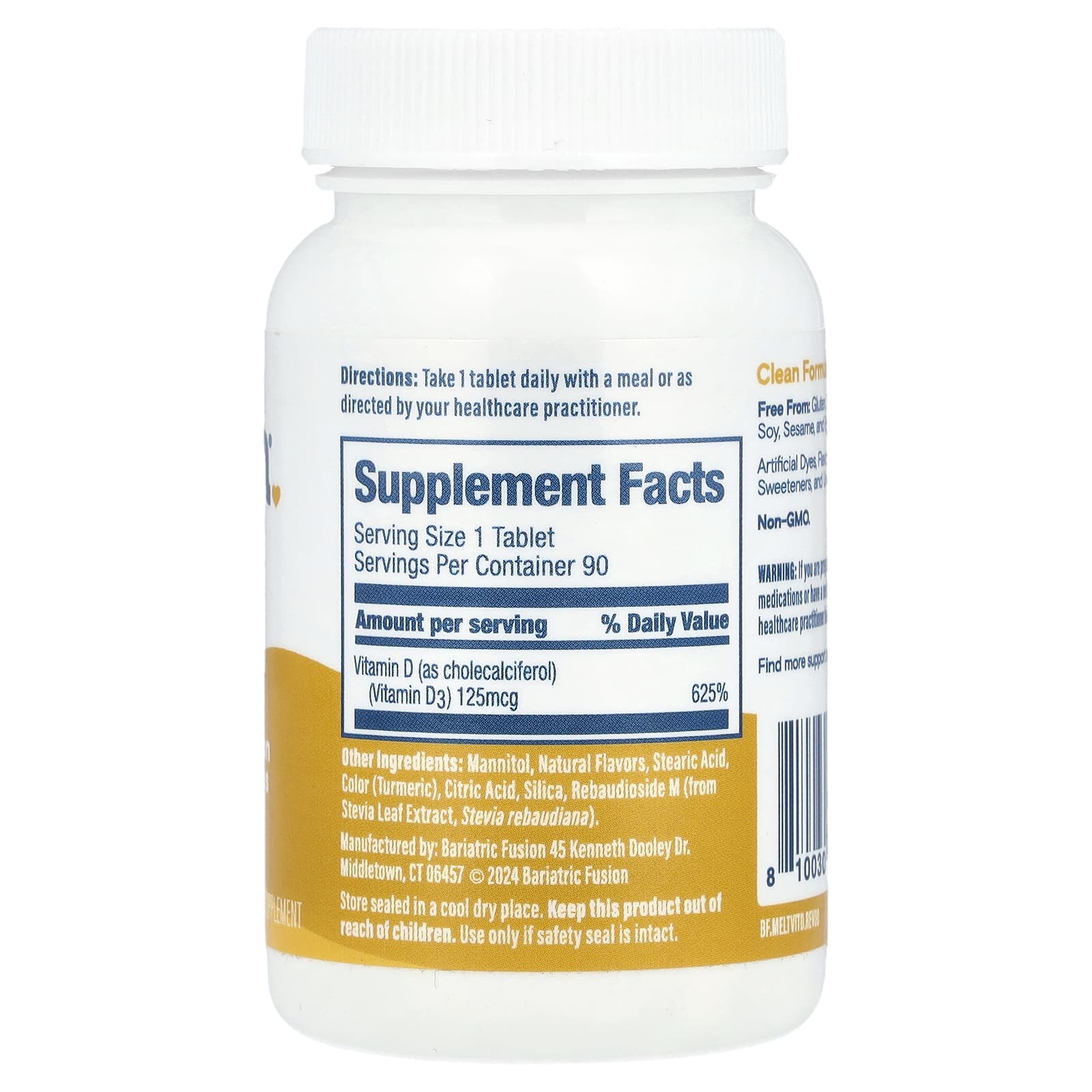 Bariatric Fusion, Quick Melt, витамин D, лимон и цитрус, 125 мкг, 90 таблеток