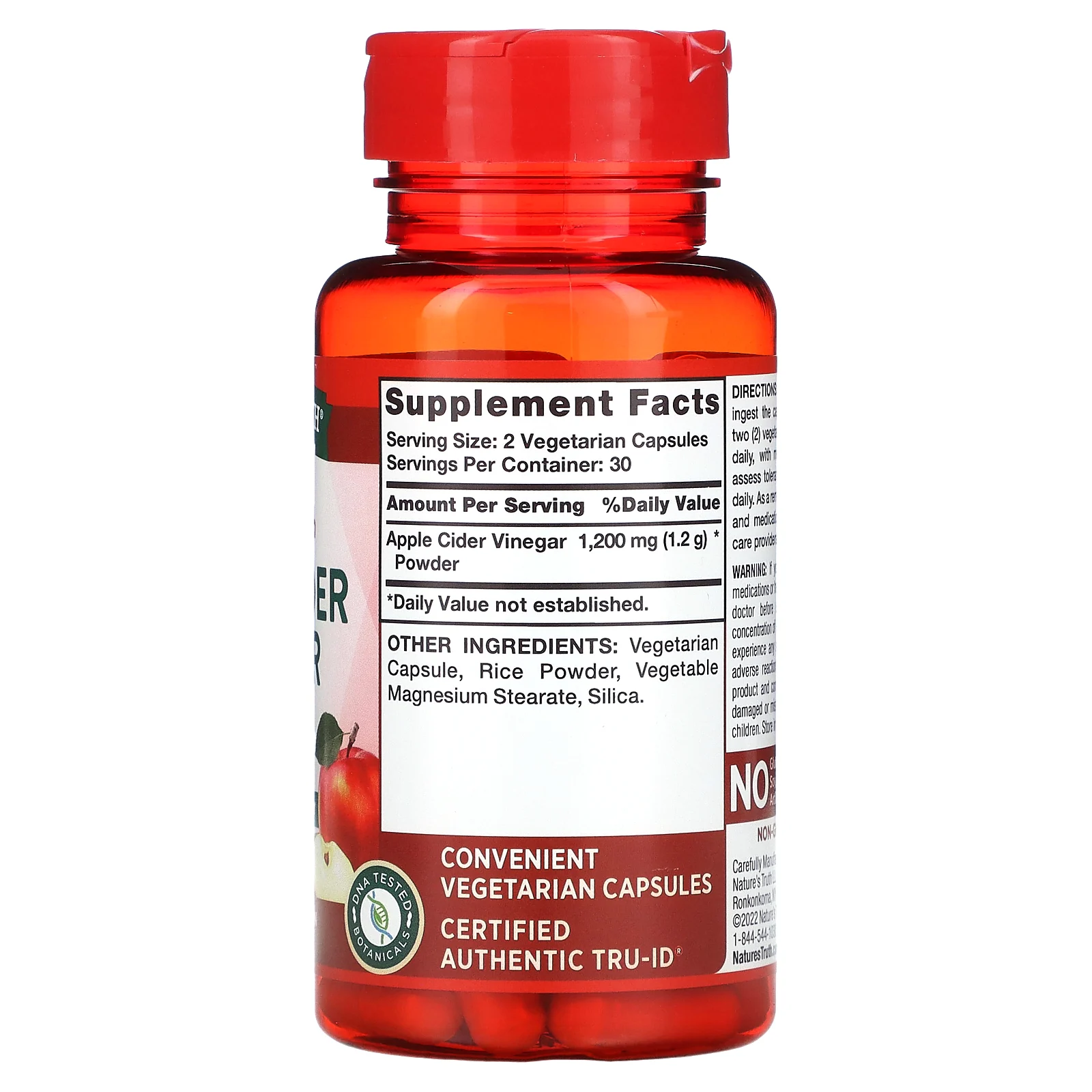 Nature's Truth, яблочный уксус тройной силы, 1200 мг, 60 вегетарианских капсул (600 мг в 1 капсуле)