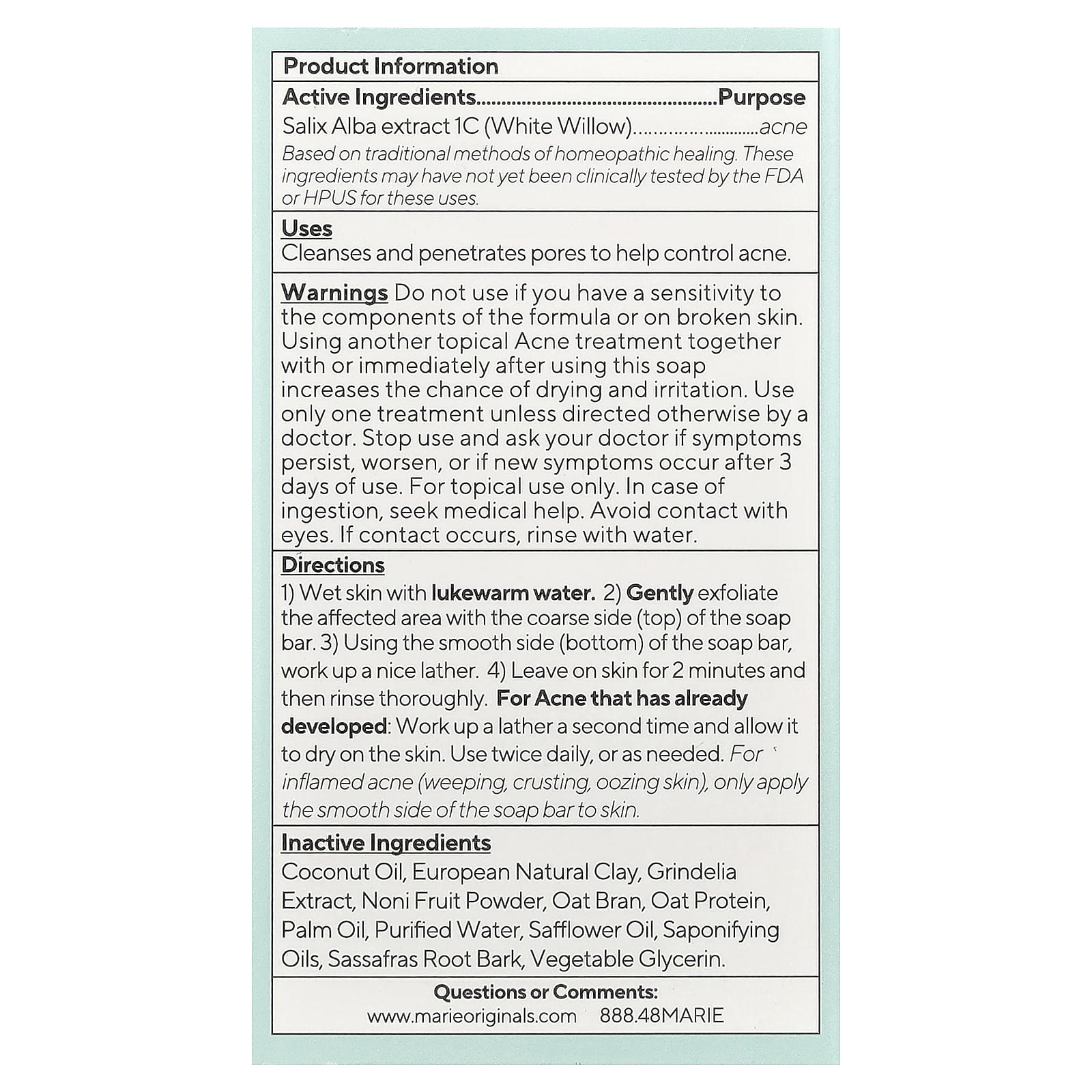 Marie Originals, Биоактивное мыло от акне, 82 г (2,9 унции)