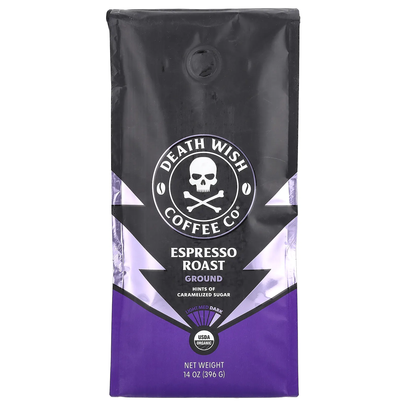Death Wish Coffee, Самый крепкий в мире кофе, молотый, обжарка эспрессо, темный, 396 г (14 унций)