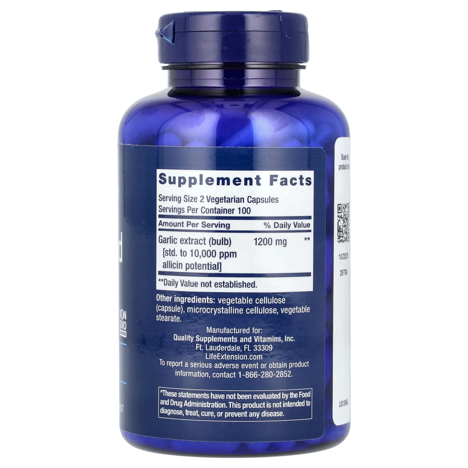 Life Extension, оптимизированный экстракт чеснока, стандартизированные капсулы с чесноком, 200 вегетарианских капсул