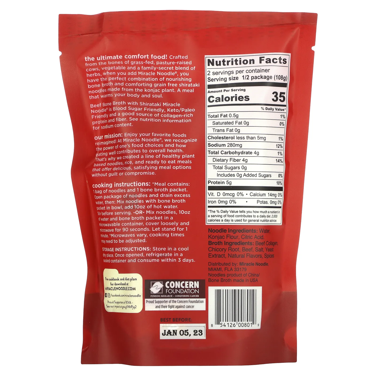 Miracle Noodle, Суп с лапшой на костном бульоне, говяжий, 215 г (7,6 унции)