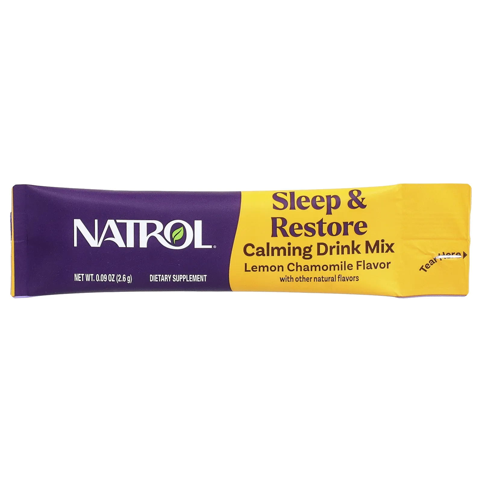 Natrol, Sleep & Restore, успокаивающая смесь для напитков, без мелатонина, лимон и ромашка, 10 пакетиков по 2,6 г (0,09 унции)