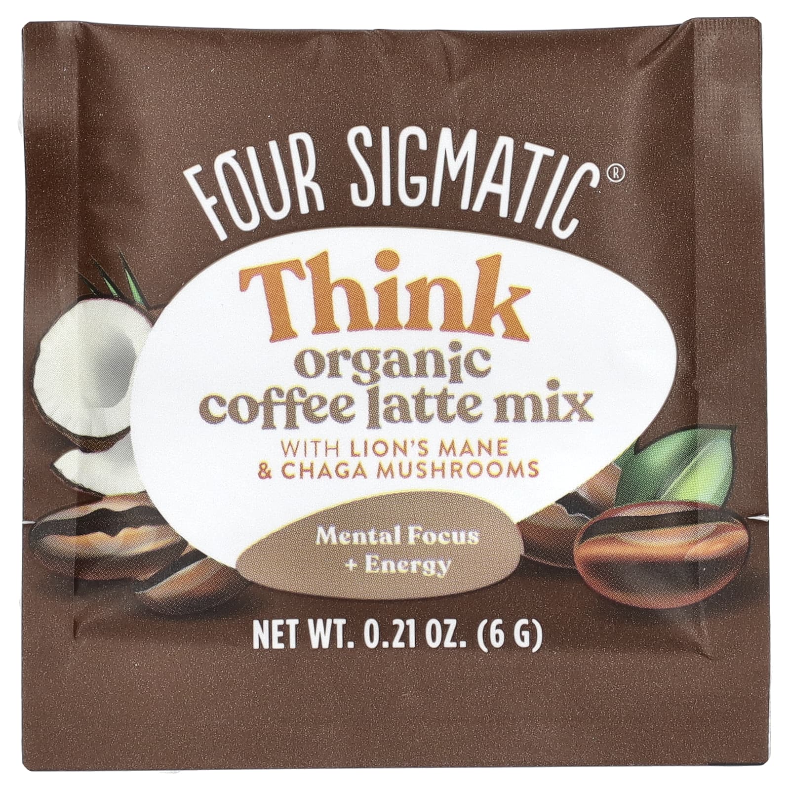 Four Sigmatic, Think, смесь для приготовления органического латте с ежовиком гребенчатым и грибом чага, 10 пакетиков по 6 г (0,21 унции)