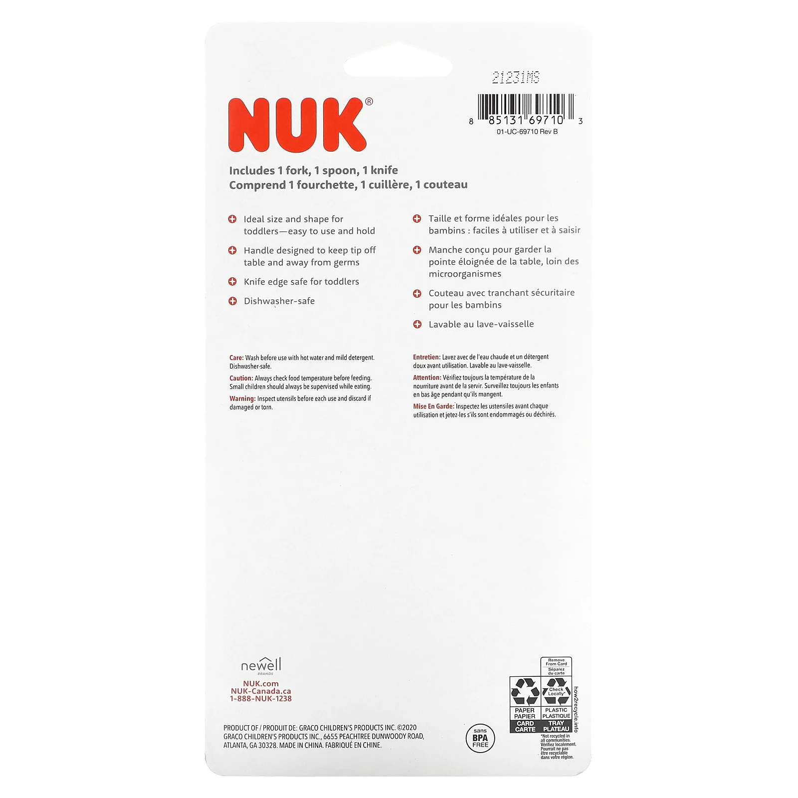 NUK, Детские столовые приборы, набор посуды, для детей от 18 месяцев, 3 шт.