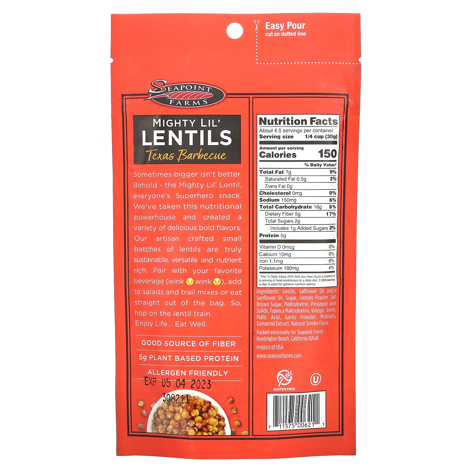 Seapoint Farms, Mighty Lil 'чечевица, барбекю, 142 г (5 унций)