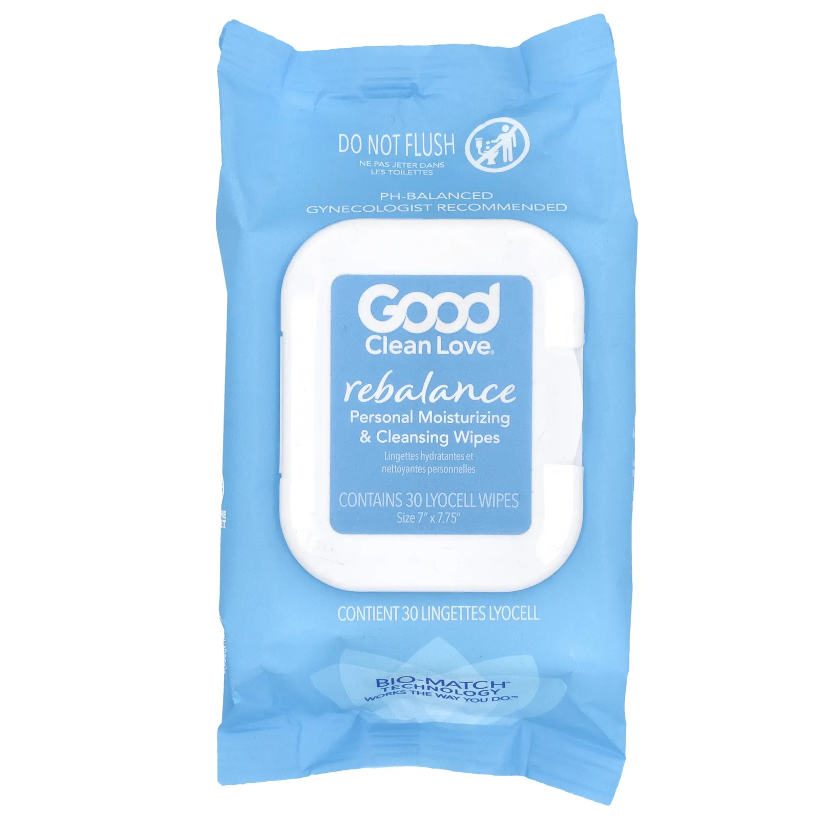 Good Clean Love, Rebalance, персональные увлажняющие и очищающие салфетки, без отдушек, 30 салфеток из лиоцелла