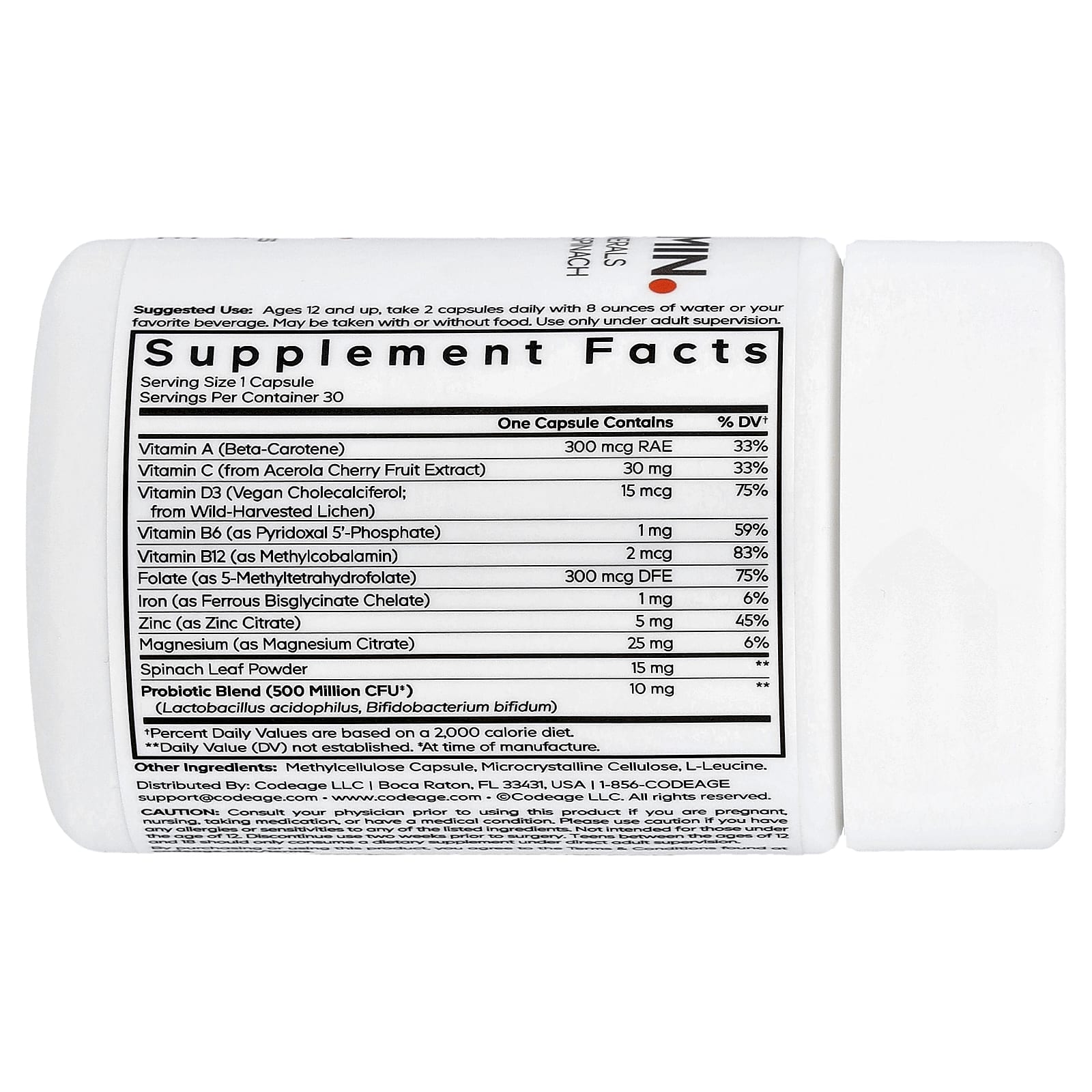 Codeage, Мультивитамины для подростков, 30 растительных капсул