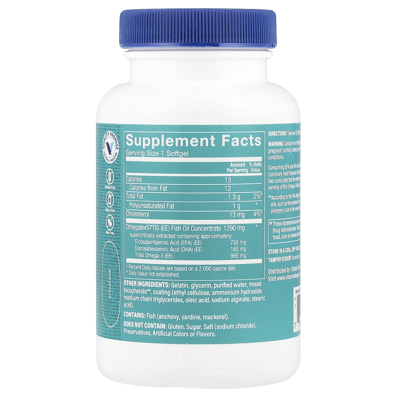 The Vitamin Shoppe, Рыбий жир с омега-3, 60 мягких таблеток