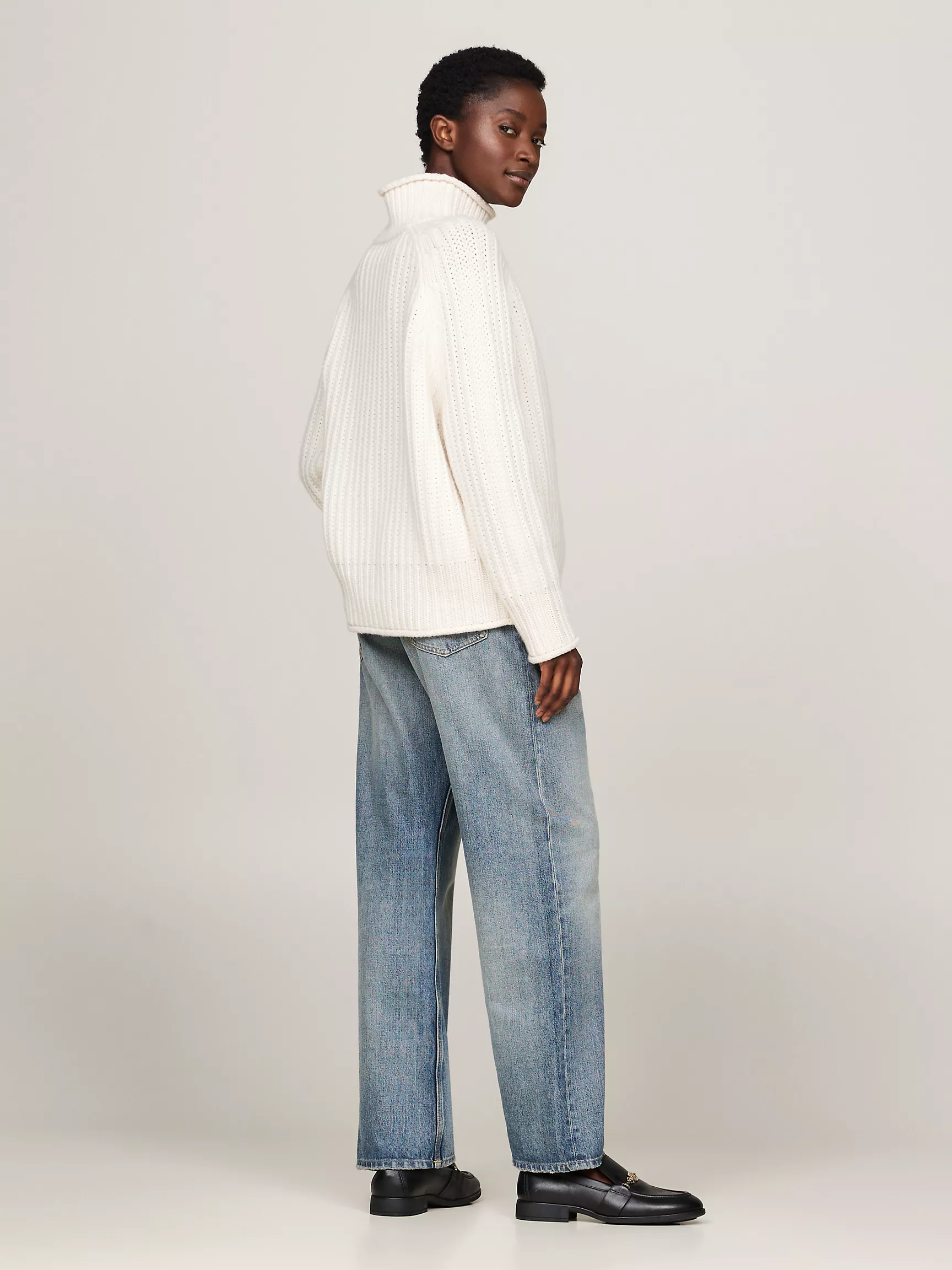 Женский свитер Tommy Hilfiger, Свободный шерстяной свитер с высоким воротником