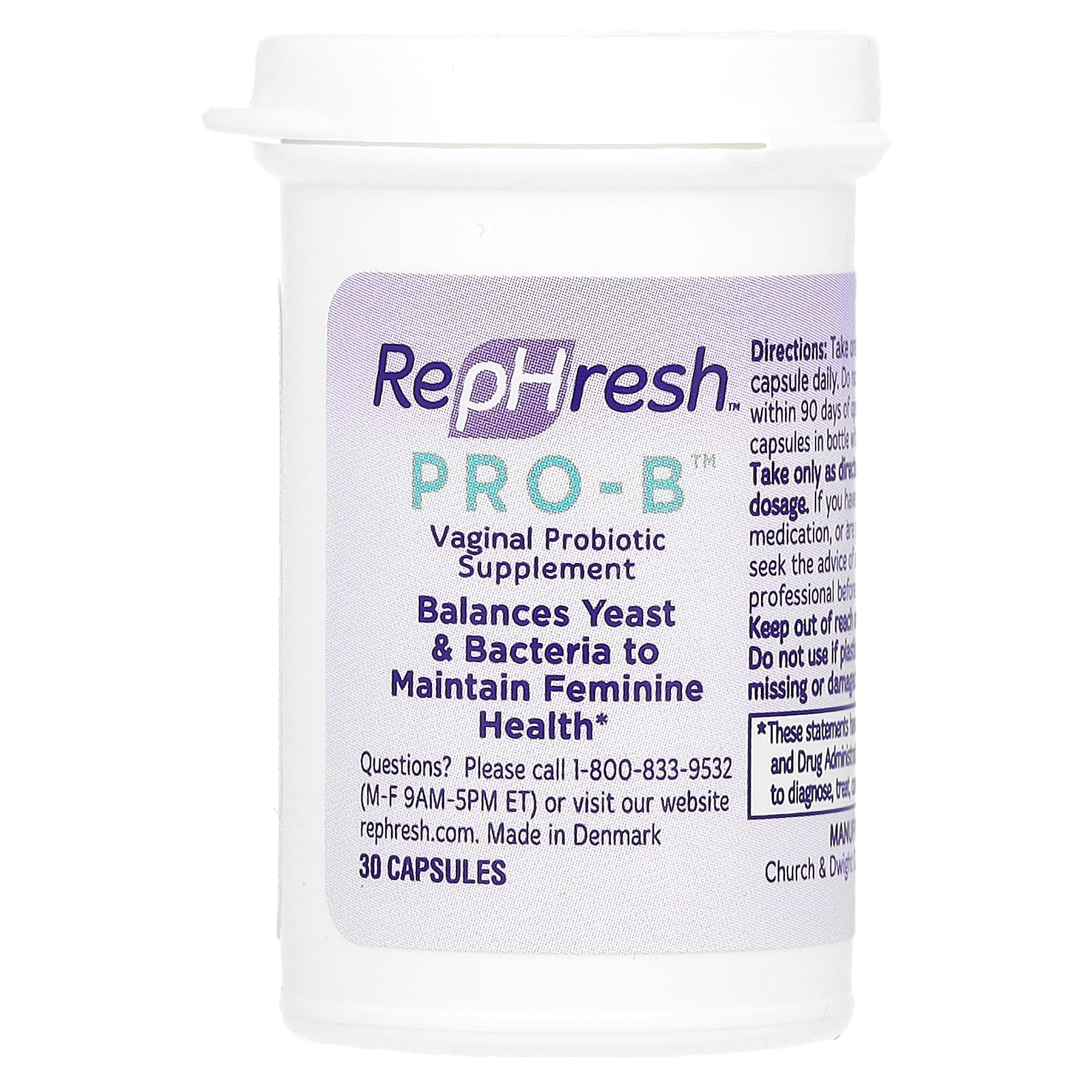 Rephresh, Pro-B, вагинальная добавка с пробиотиками, 30 капсул