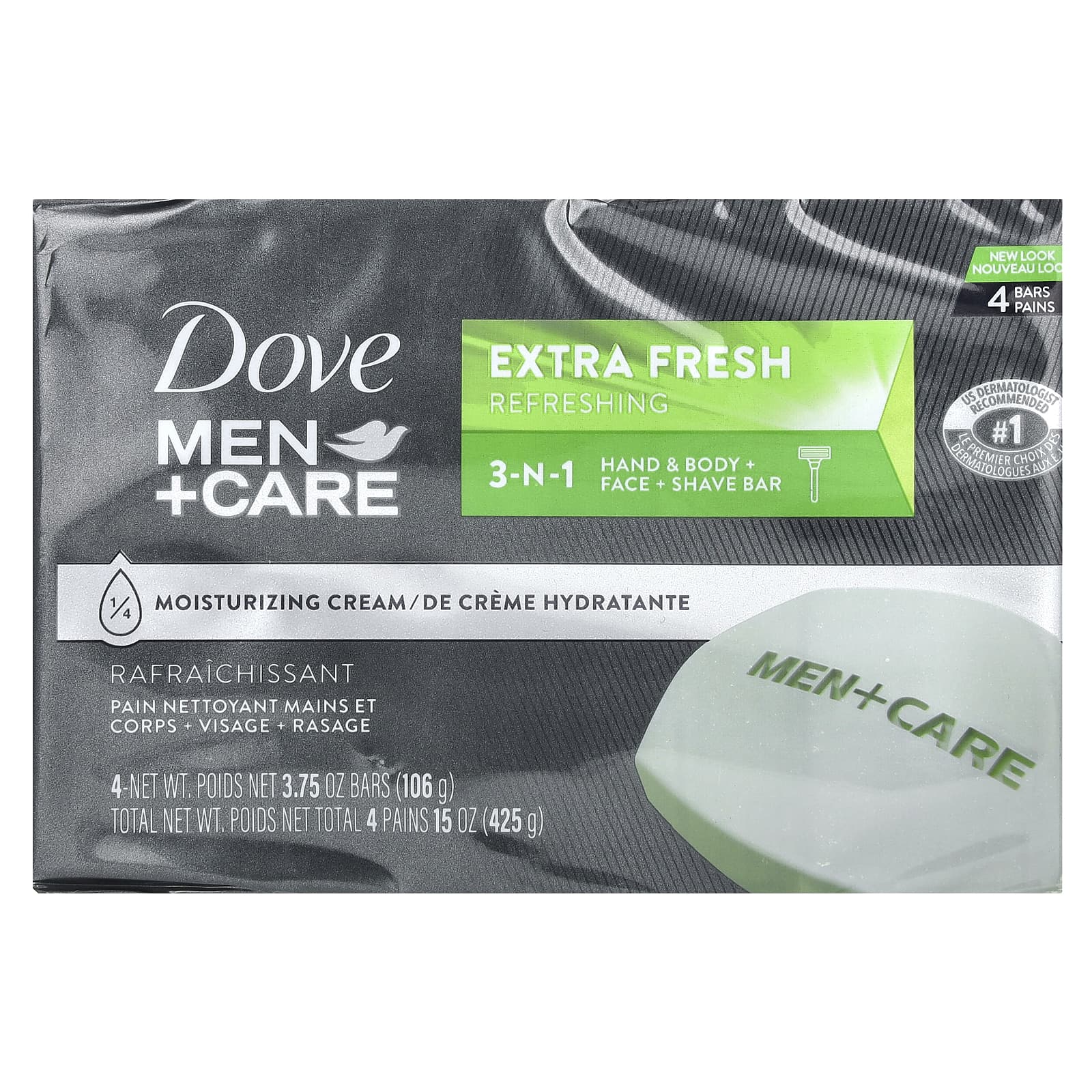 Dove, Men+Care, кусковое мыло 3-N-1, экстрасвежесть, 4 шт. по 106 г (3,75 унции)