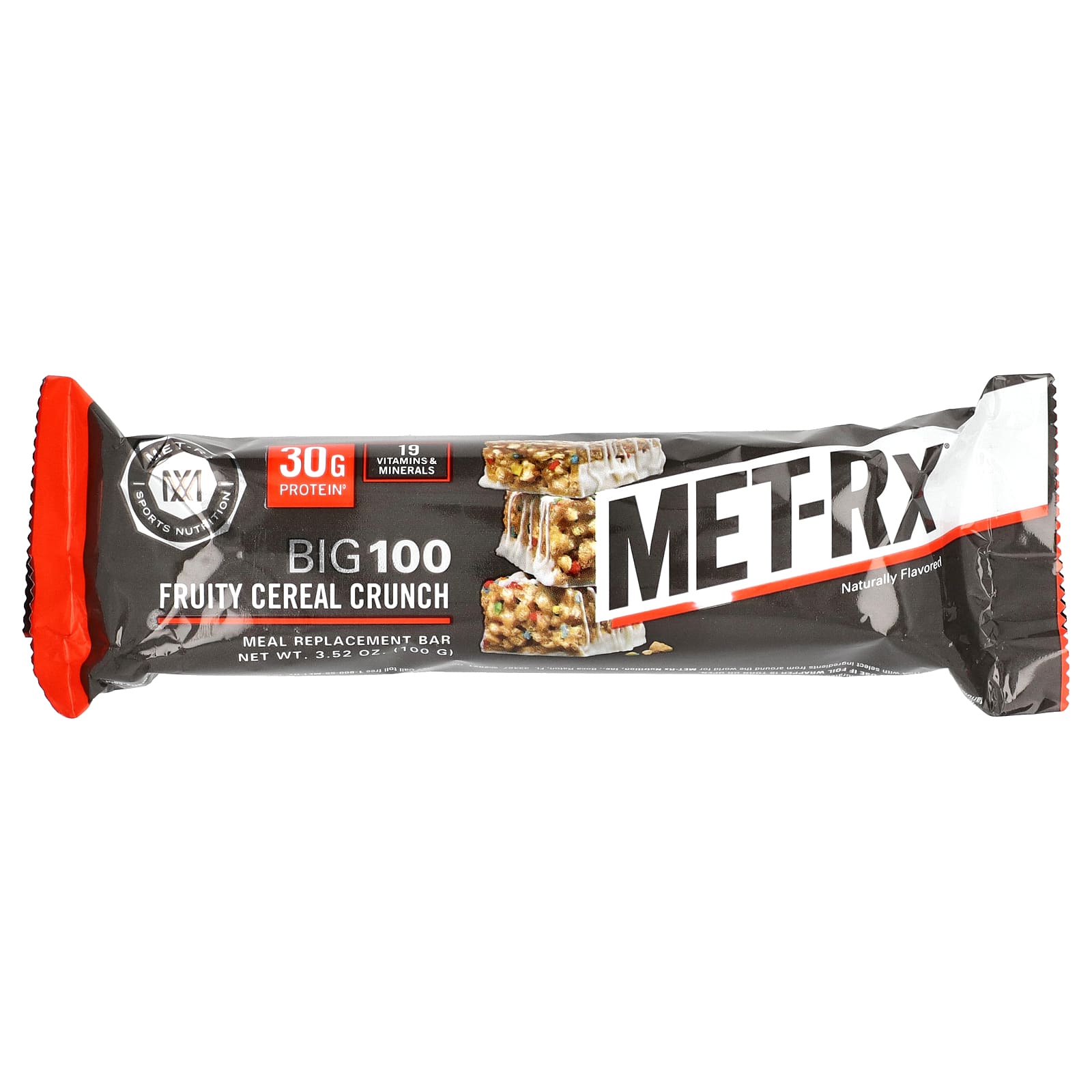 MET-Rx, Big 100, батончик, заменяющий прием пищи, со вкусом фруктовых хлопьев, 9 батончиков по 100 г (3,52 унции)