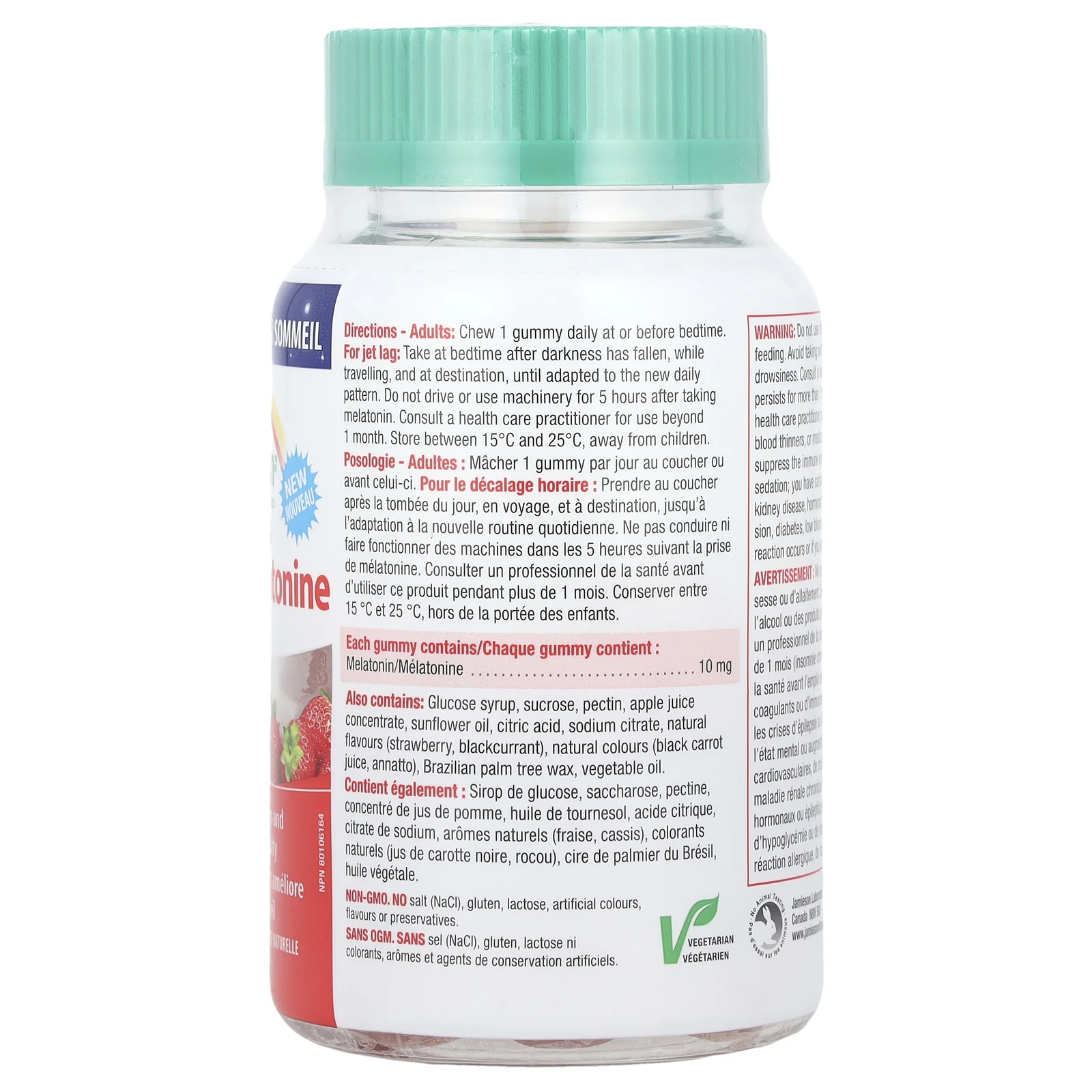 Jamieson Vitamins, Жевательные мармеладки с мелатонином, натуральная клубника, 10 мг, 45 вегетарианских жевательных таблеток