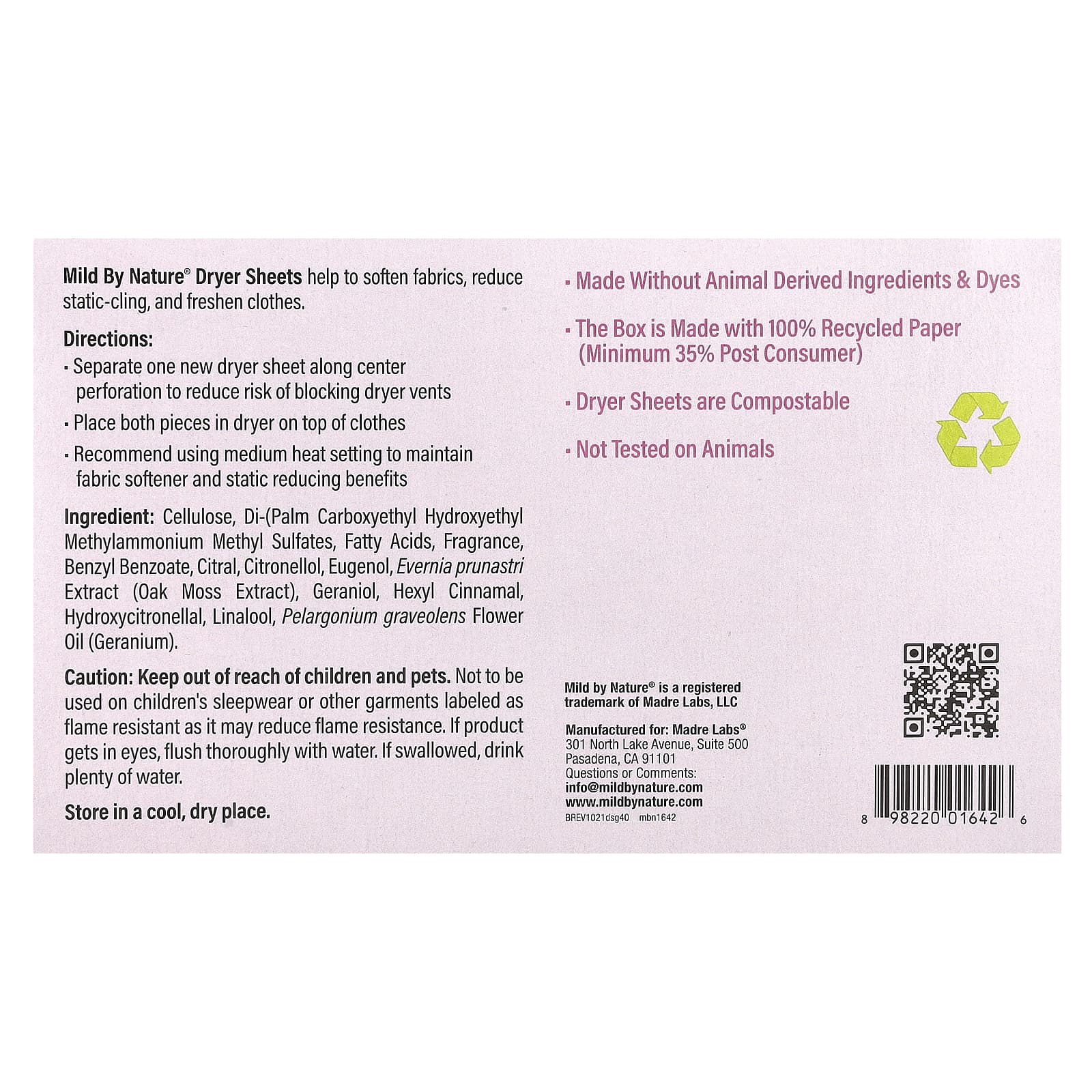 Mild By Nature, антистатические салфетки, с ароматом герани, 40 шт.