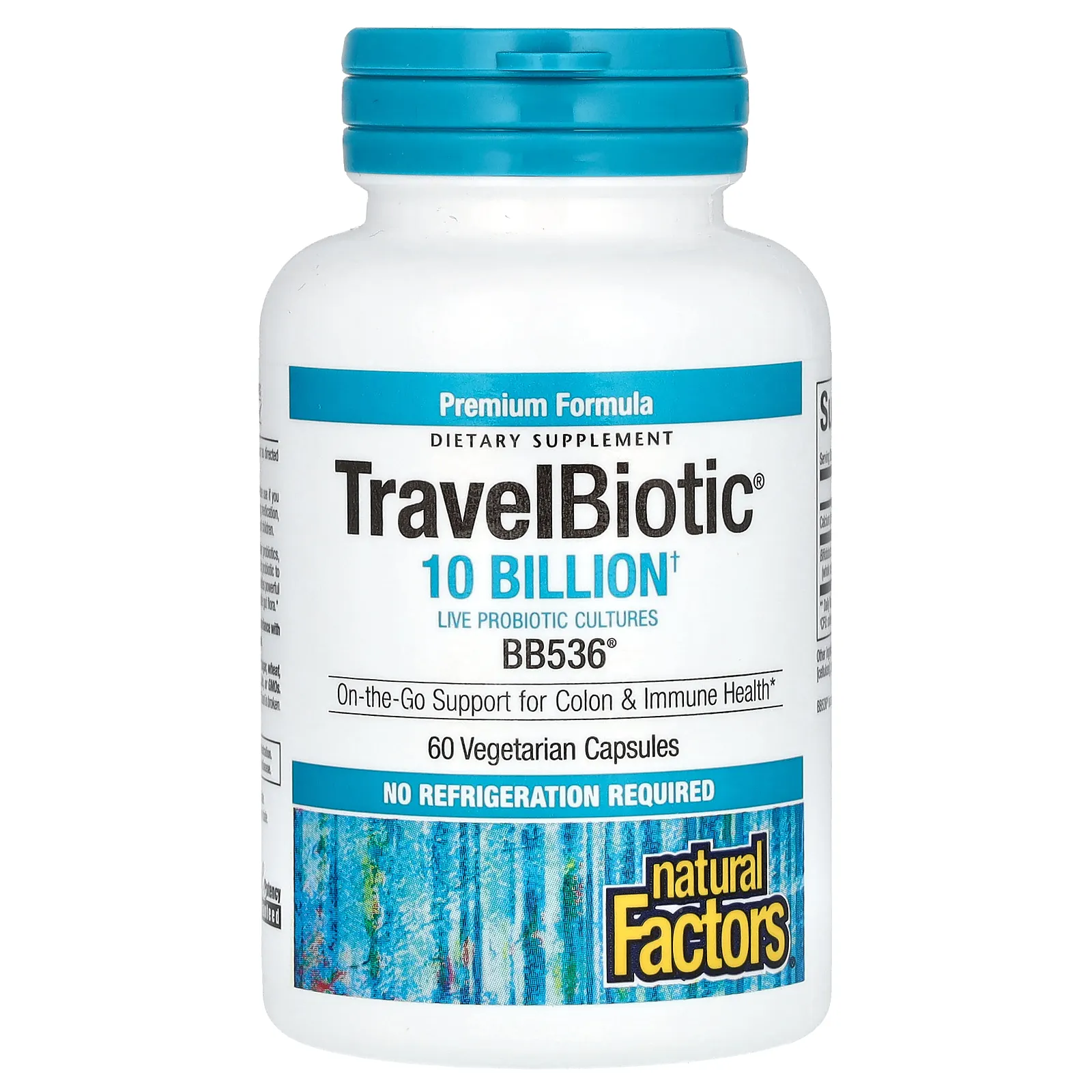 Natural Factors, Travel Biotic, BB536, 10 млрд жизнеспособных клеток, 60 растительных капсул