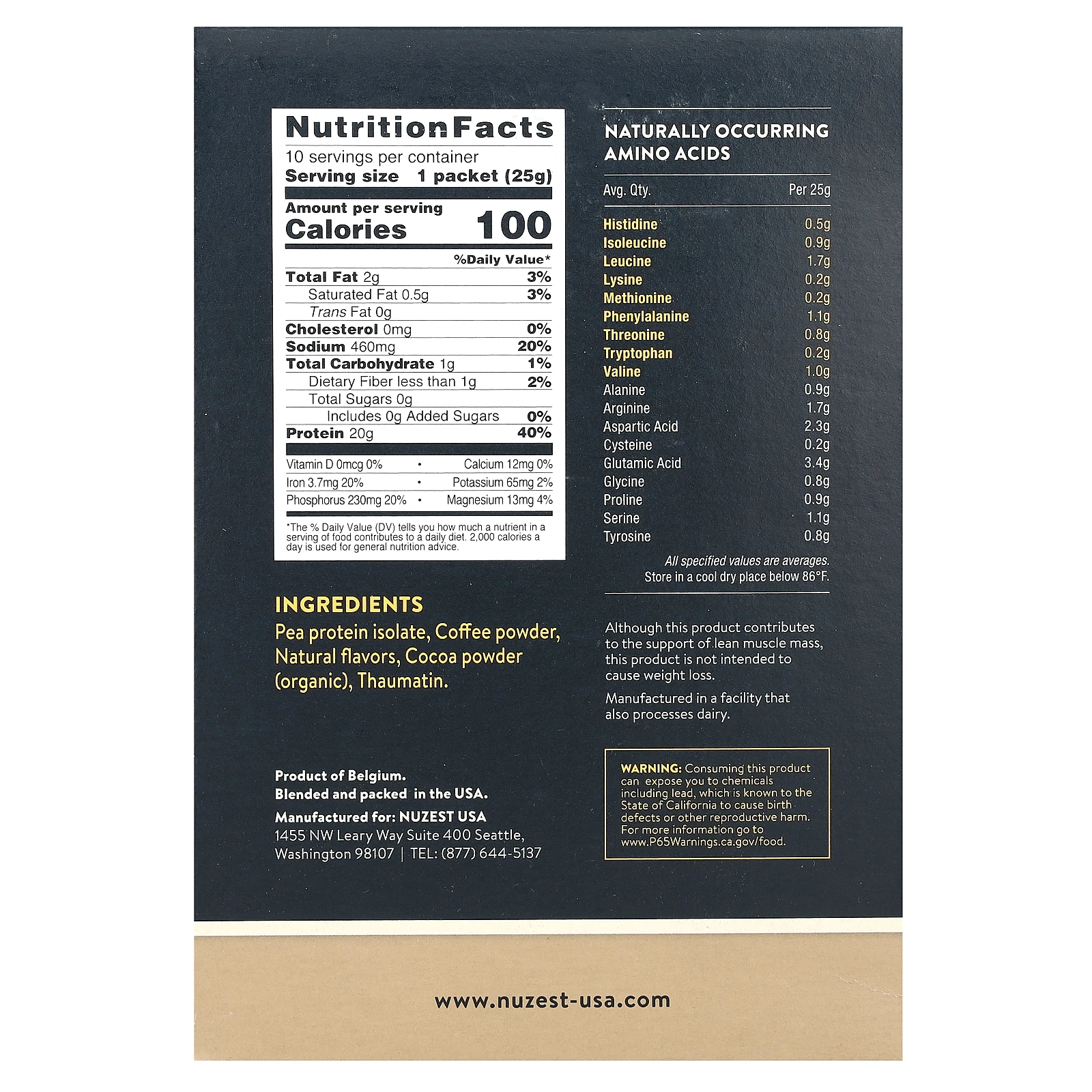 Nuzest, Clean Lean Protein, смесь для приготовления напитков из горохового протеина премиального качества, настоящий кофе, 10 пакетиков по 25 г (0,9 унции)