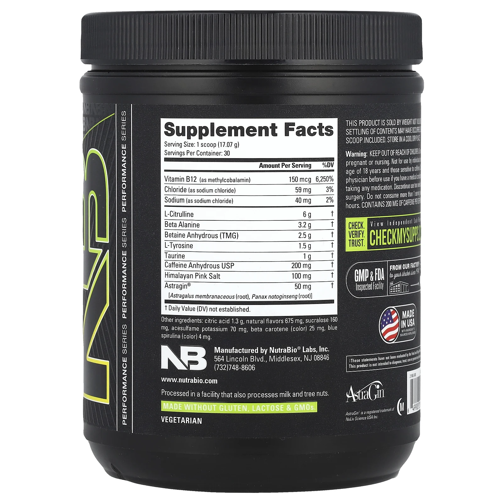 NutraBio, Базовый продукт перед тренировкой, лимон и лайм, 512 г (1,1 фунта)