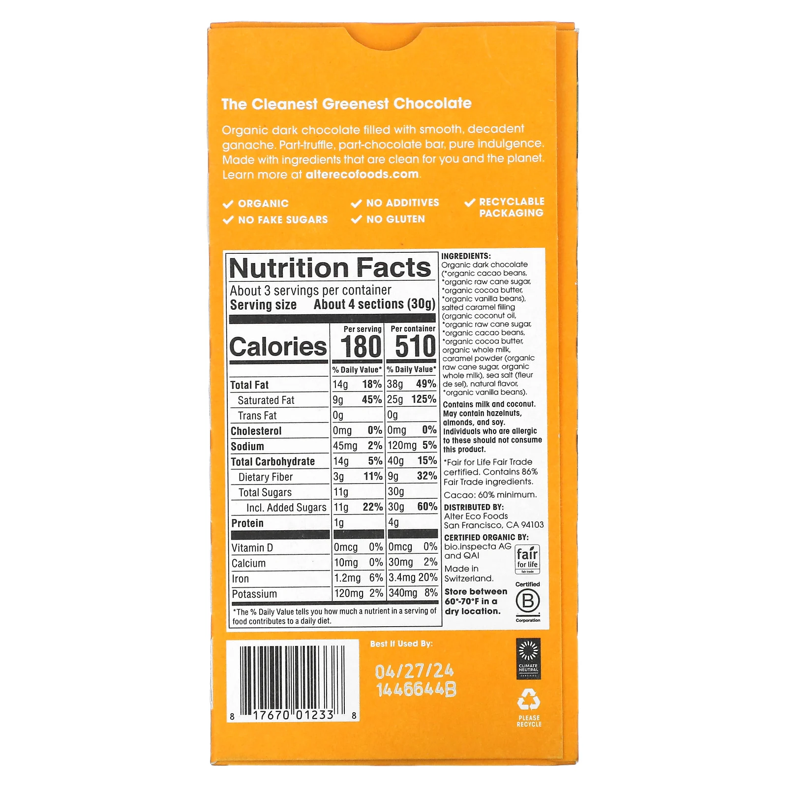 Alter Eco, Trumble Thins, органический темный шоколад, соленая карамель, 84 г (2,96 унции)