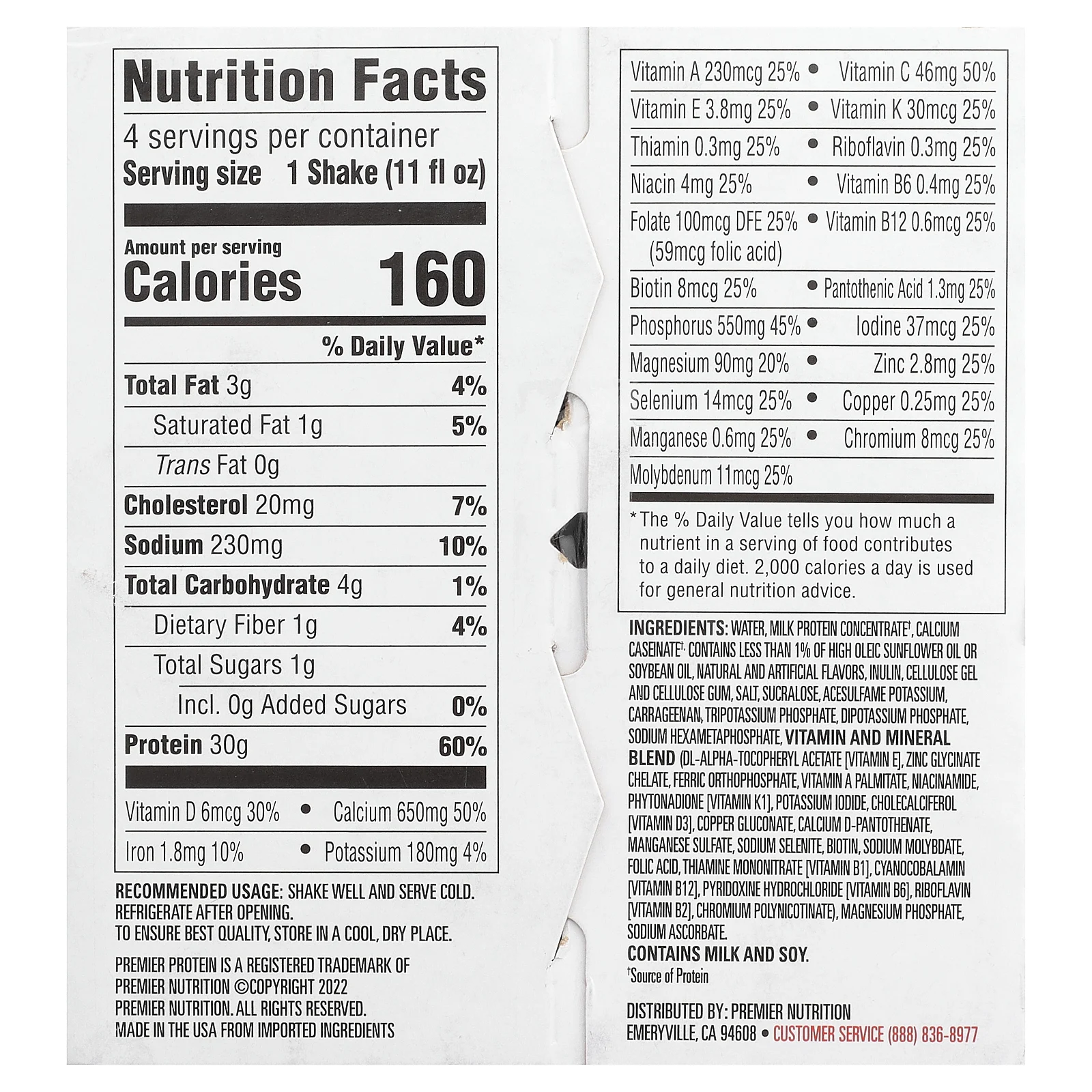 Premier Protein, высокопротеиновый коктейль, ванильный вкус, 4 шт. по 325 мл (11 жидк. унций)