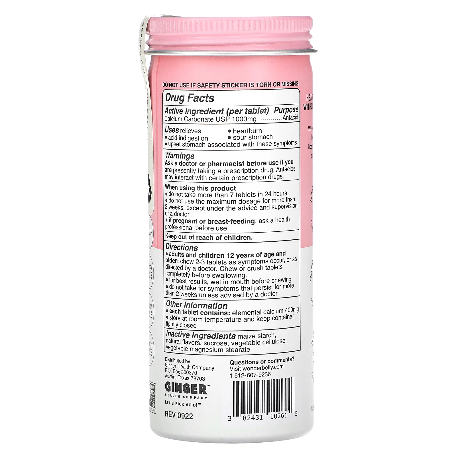 Wonderbelly, антацид, клубничный молочный коктейль, 60 жевательных таблеток