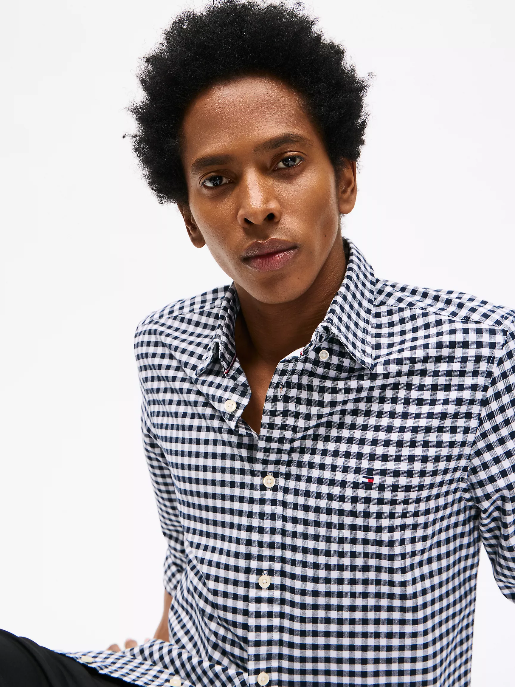 Мужская рубашка Tommy Hilfiger, Приталенная эластичная рубашка из оксфорда в клетку гингем