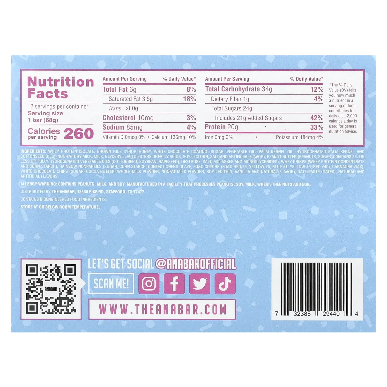 The Anabar, The Protein-Packed Candy Bar, Bussin 'Birthday Cake, 12 батончиков, 68 г (2,39 унции)