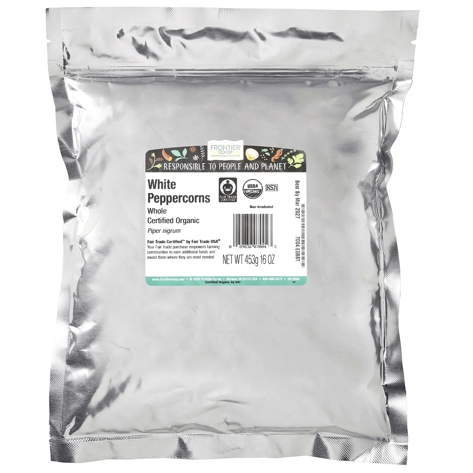 Frontier Co-op, Органический белый перец, цельный, 453 г (16 унций)