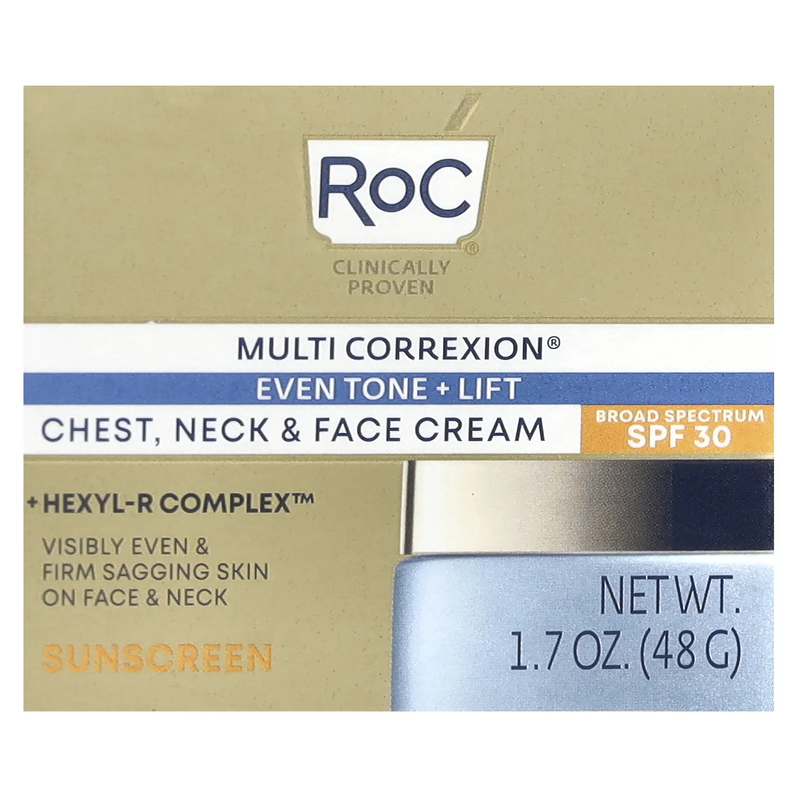 RoC, Multi Correxion, Ровный тон + Подтяжка, Крем 5 в 1 для груди, шеи и лица, SPF 30, 1,7 унции (48 г)