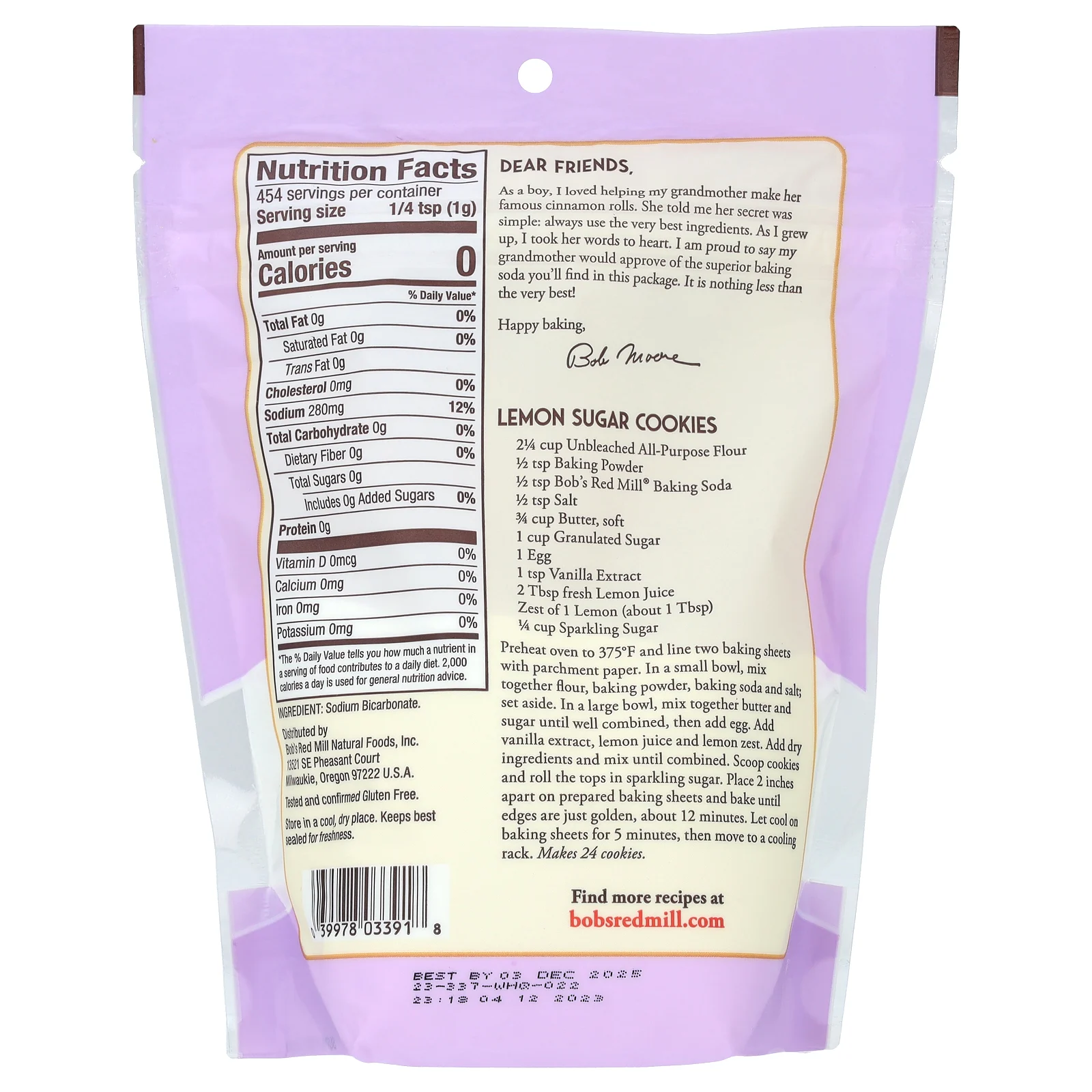 Bob's Red Mill, пищевая сода, 454 г (1 фунт)