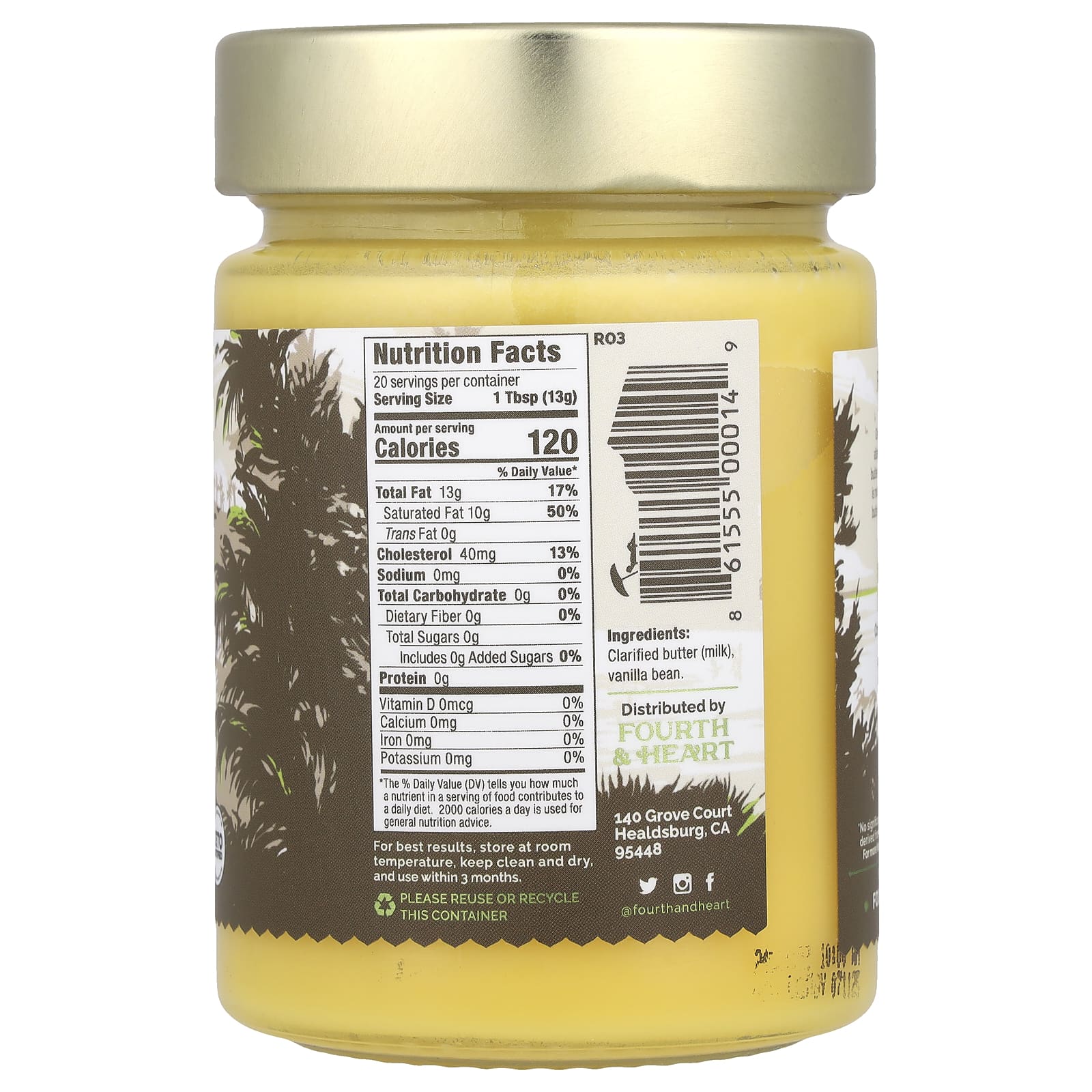 4th & Heart, очищенное масло гхи, от коров травяного откорма, стручки ванили, 225 г (9 унций)