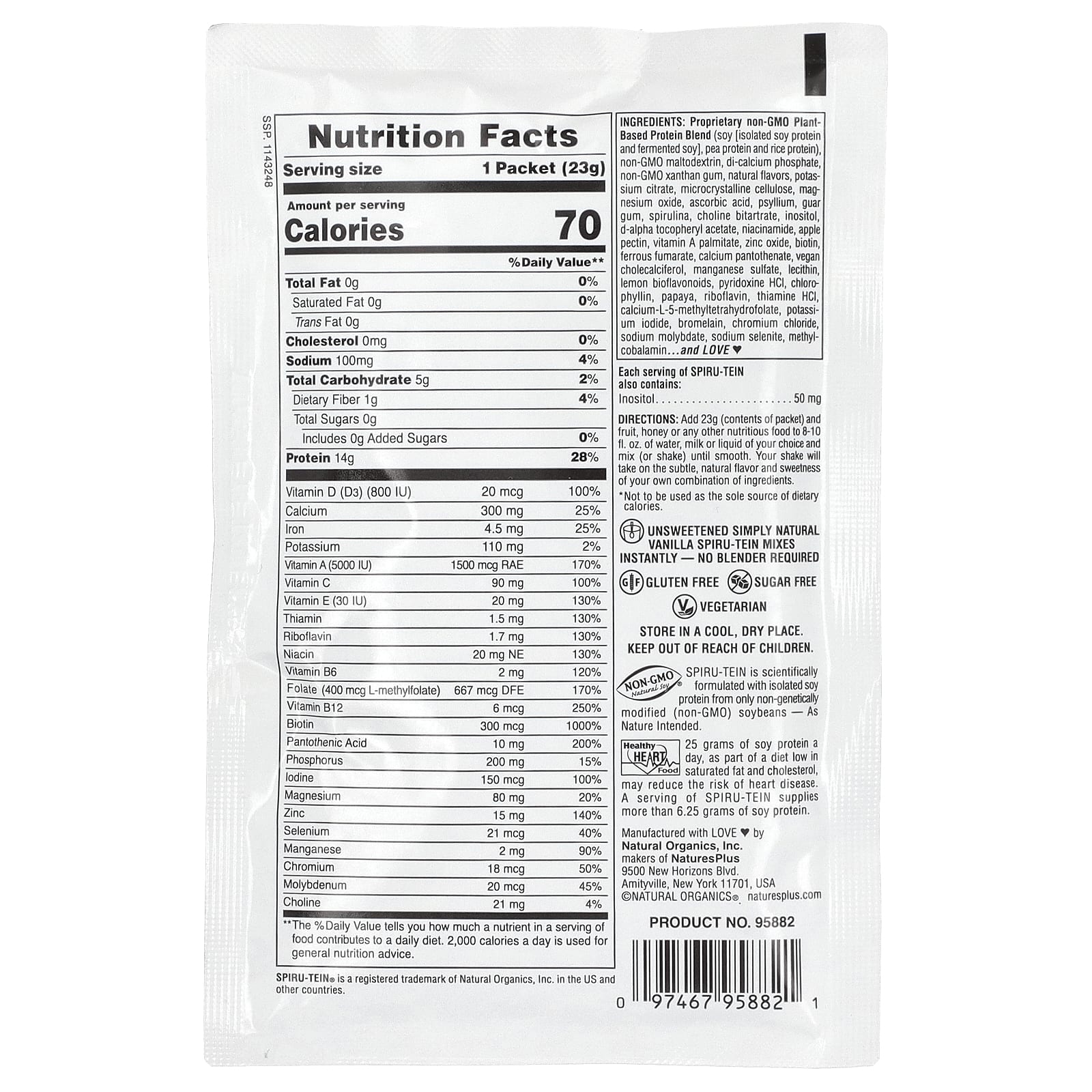 NaturesPlus, Spiru-Tein, энергетическая добавка с высоким содержанием протеина, со вкусом ванили, 8 пакетиков, по 23 г (0,8 унции)