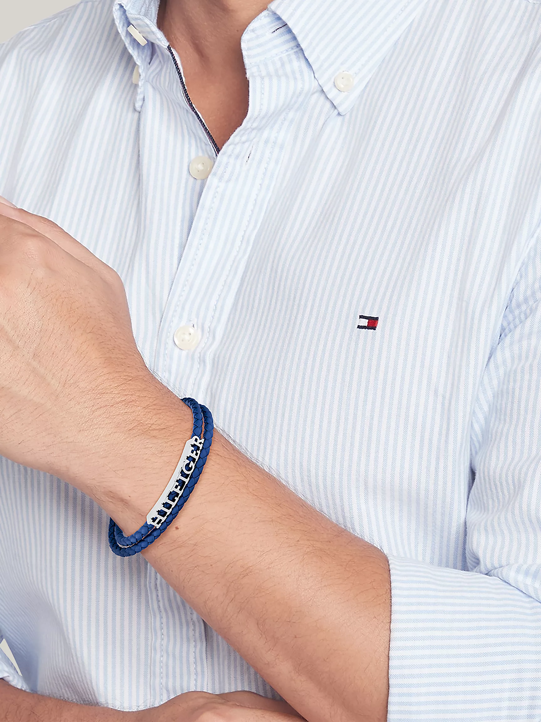 Мужской браслет Tommy Hilfiger, Двойной кожаный браслет с плетением