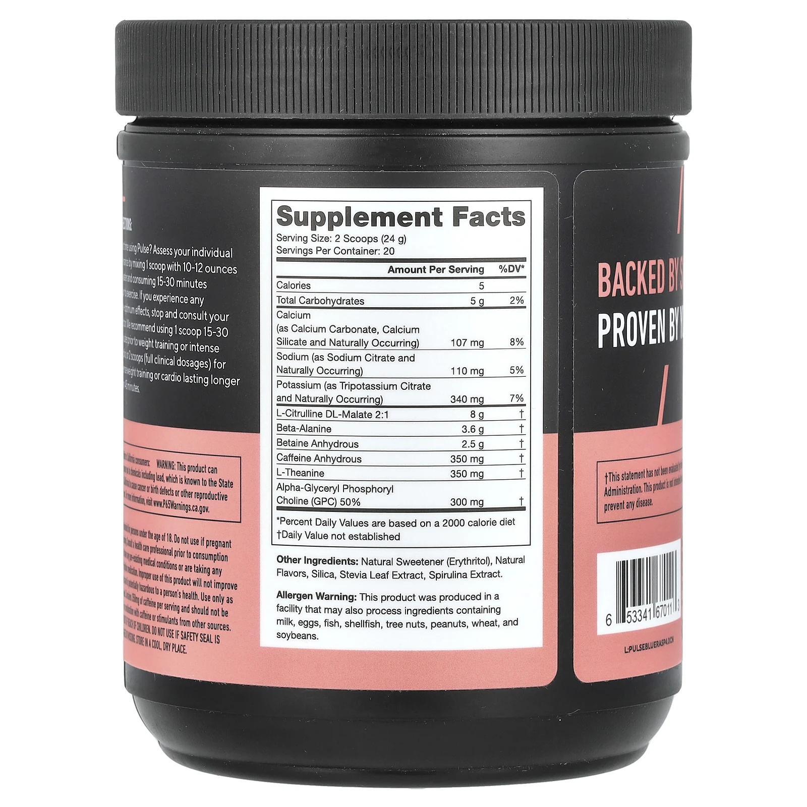 Legion Athletics, Pulse, предтренировочный напиток, голубая малина, 480 г (1,06 фунта)