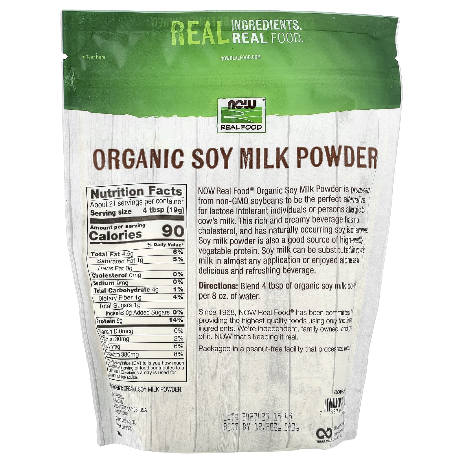 NOW Foods, Real Food, органическое сухое соевое молоко, 397 г (14 унций)