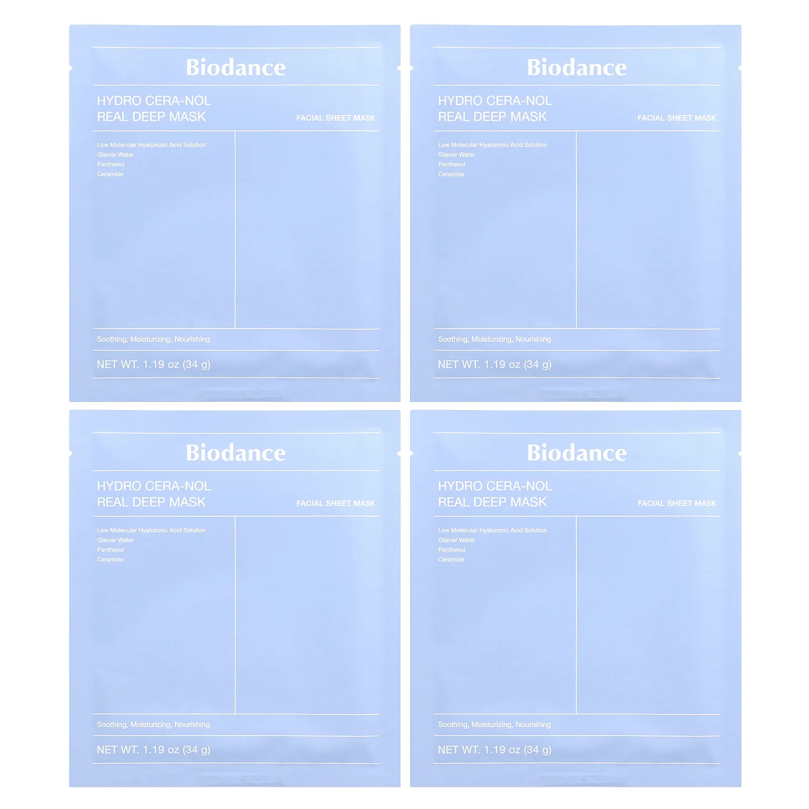 Biodance, Hydro Cera-Nol Real Deep Beauty Mask, 4 шт., 34 г (1,19 унции)