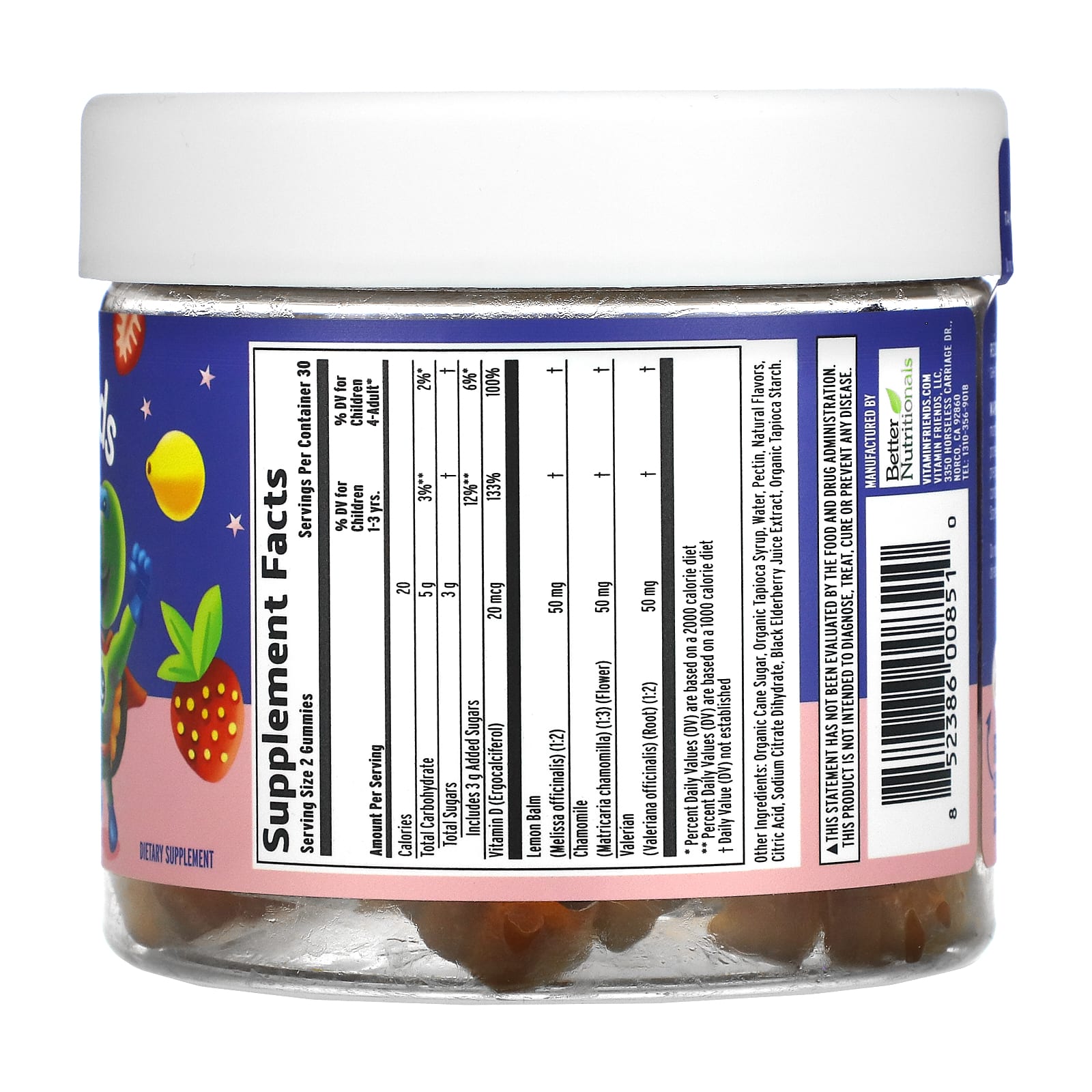 Vitamin Friends, Веганские жевательные мармеладки для сна, клубника и лимон, 60 жевательных таблеток с пектином