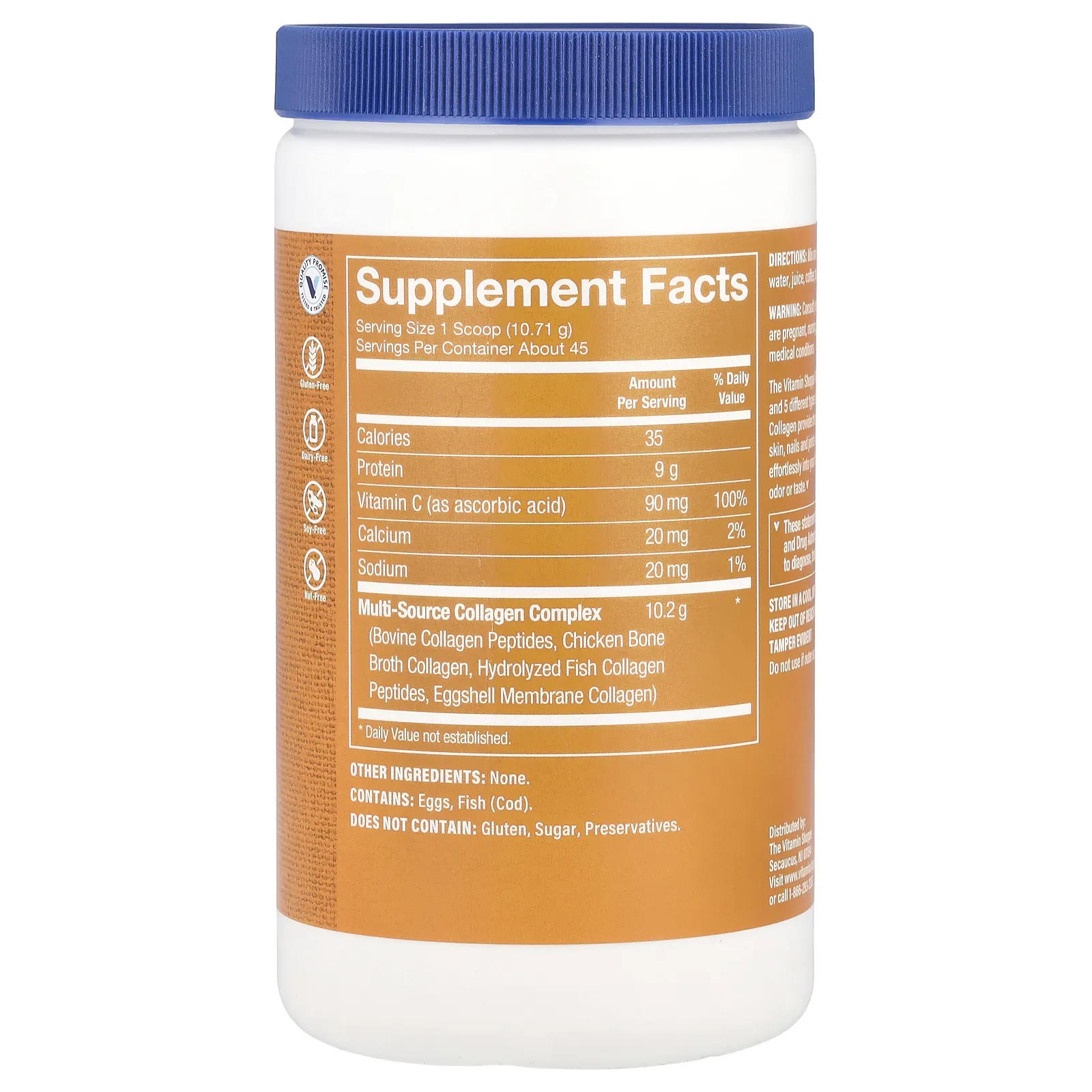 The Vitamin Shoppe, Multi-Source Collagen, без добавок, 482 г (1,06 фунта)