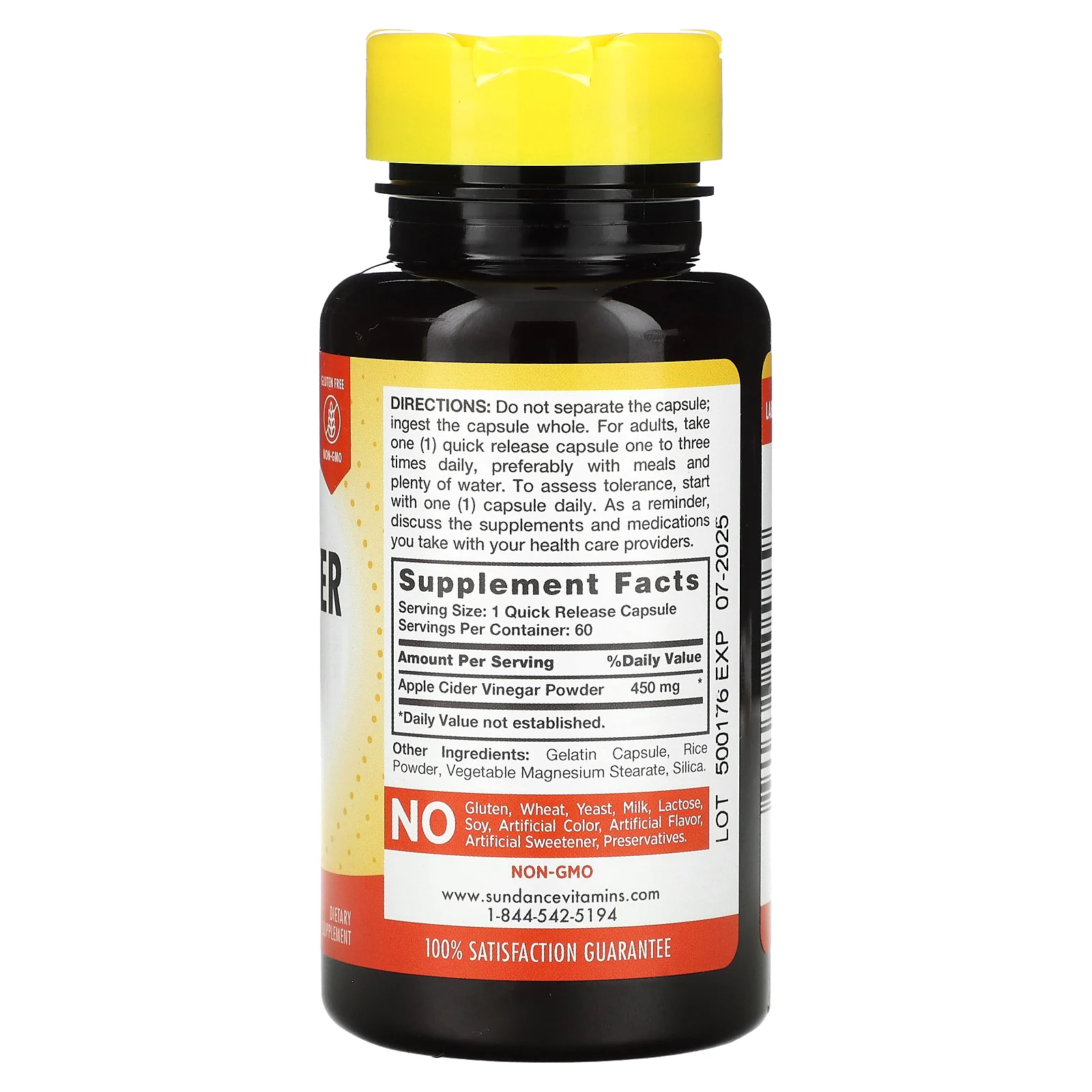 Sundance Vitamins, Яблочный уксус, 450 мг, 60 капсул быстрого действия