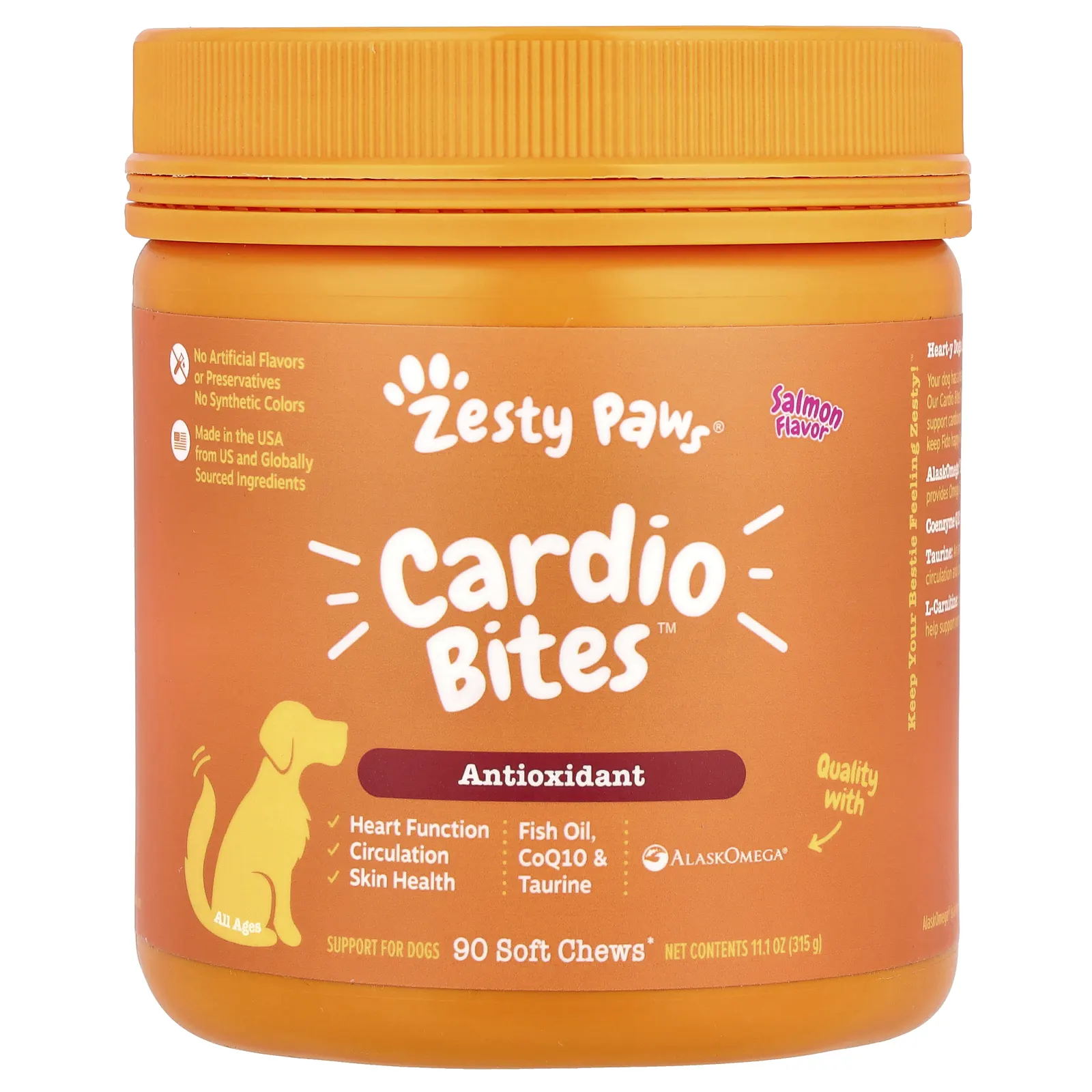 Zesty Paws, Cardio Bites ™, для собак, для всех возрастов, лосось, 90 жевательных таблеток, 315 г (11,1 унции)