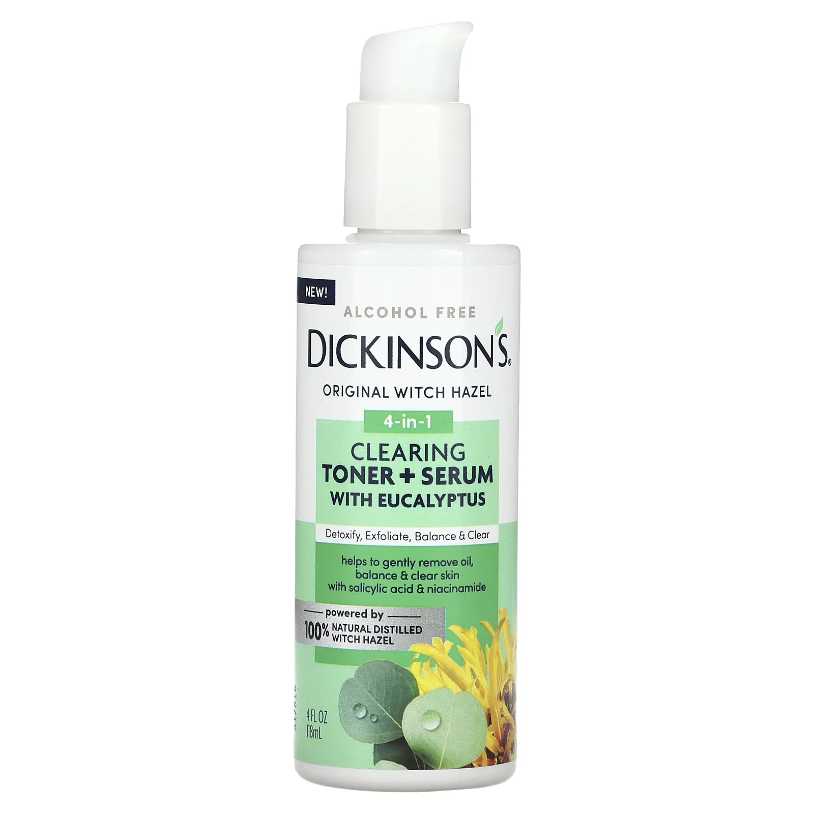 Dickinson Brands, Original Witch Hazel, очищающий тоник 4 в 1 и сыворотка с эвкалиптом, без спирта, 118 мл (4 жидк. Унции)
