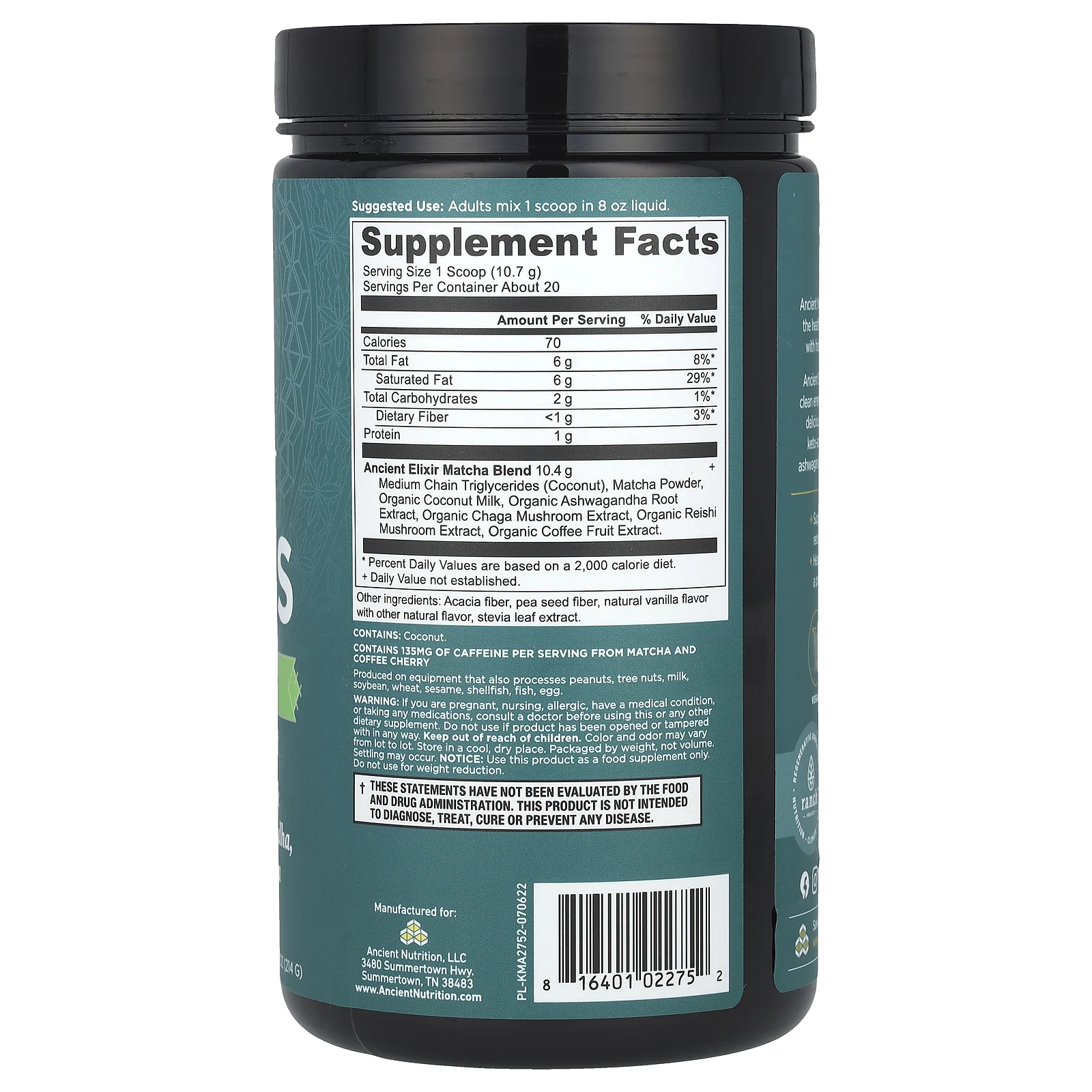 Ancient Nutrition, Ancient Elixirs, матча из суперфудов, 214 г (7,5 унции)