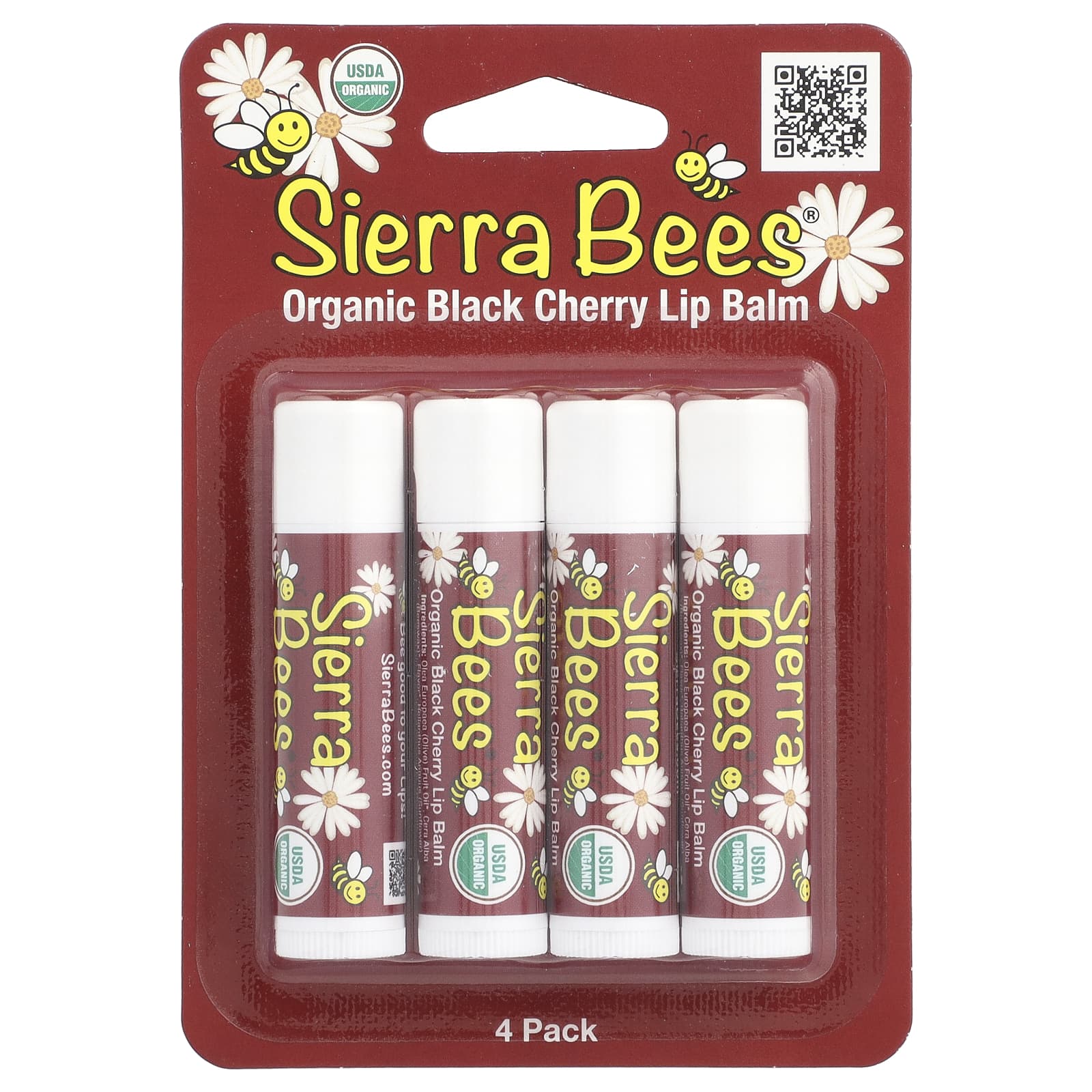 Sierra Bees, Органические бальзамы для губ, с запахом черешни, 4 в упаковке, 4,25 г (15 унций) каждый
