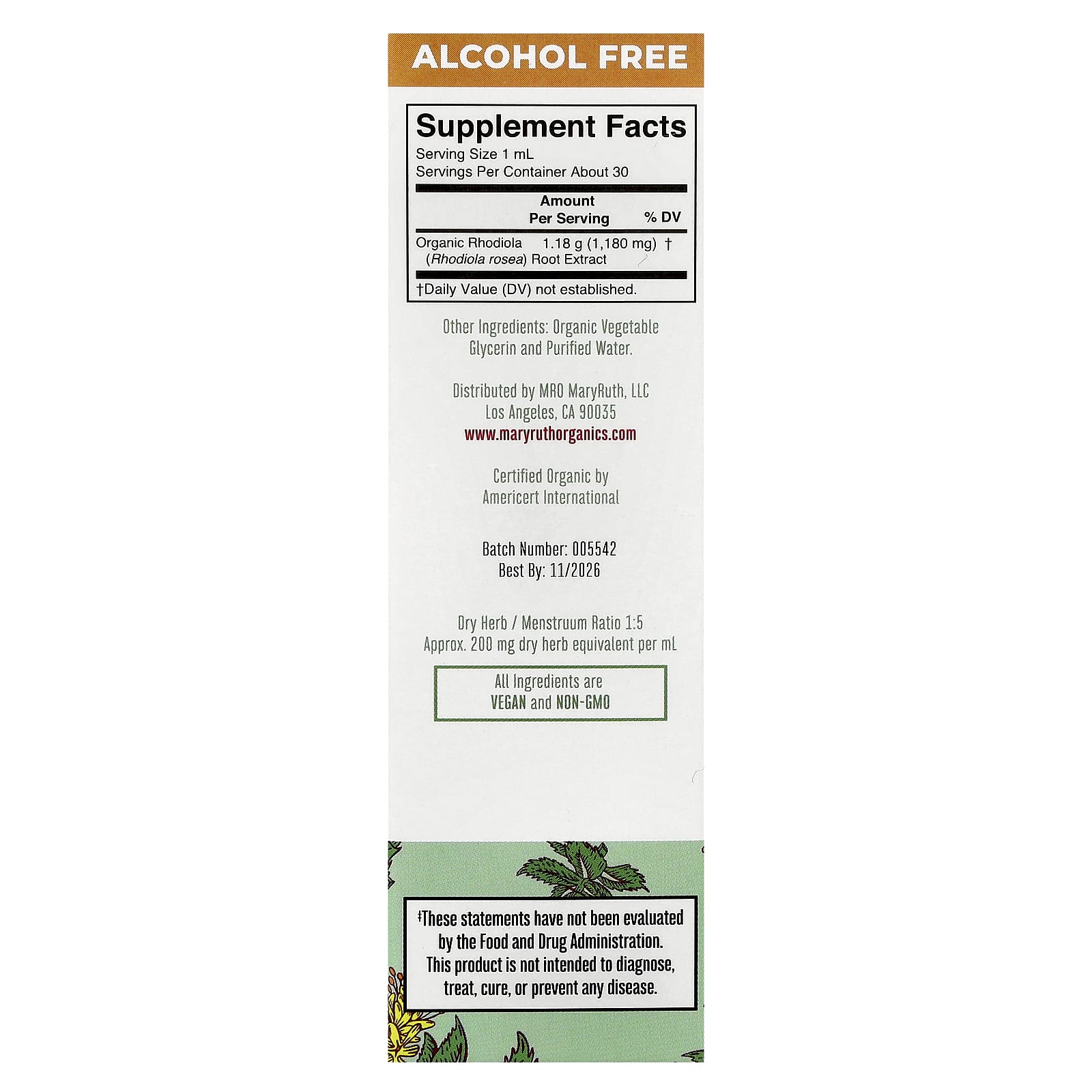 MaryRuth's, жидкий экстракт органической родиолы, 30 мл (1 жидк. унция)